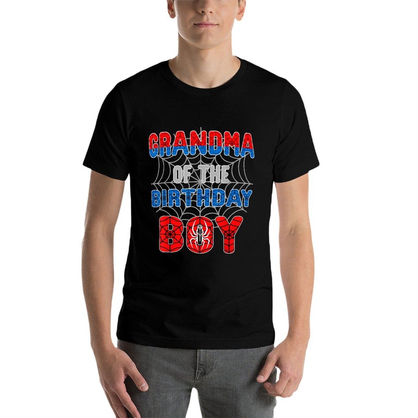 Spider Web Birthday Party Grandma of The Birthday Boy Oversized Silhouette T-Shirt