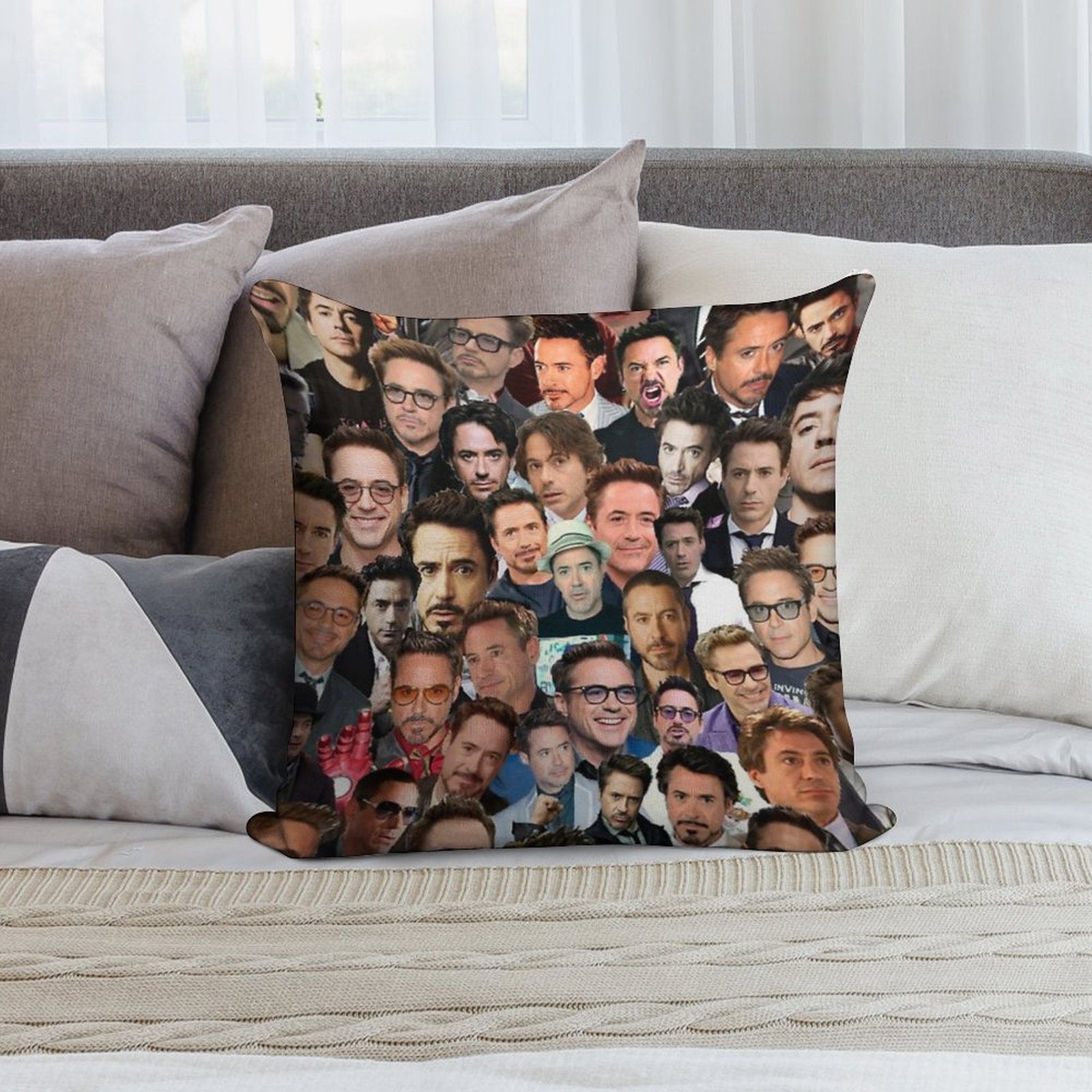 Robert Downey Jr. Collage Soft Bedroom Essential Throw Pillow