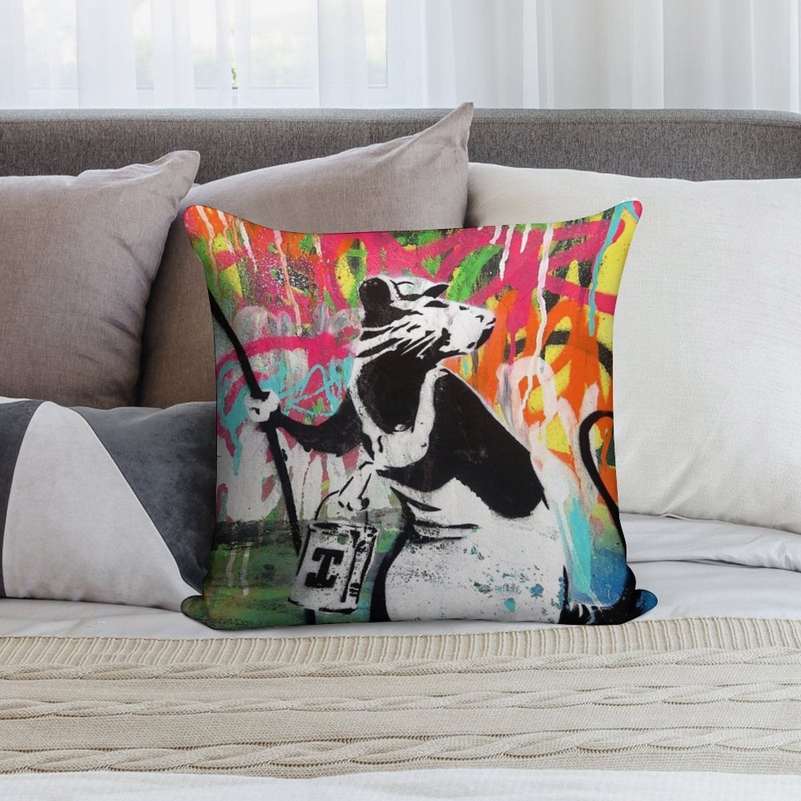 Banksy The Rat  Graffiti Street Art  Best Street Artist in The World Soft Anti-Pilling Throw Pillow