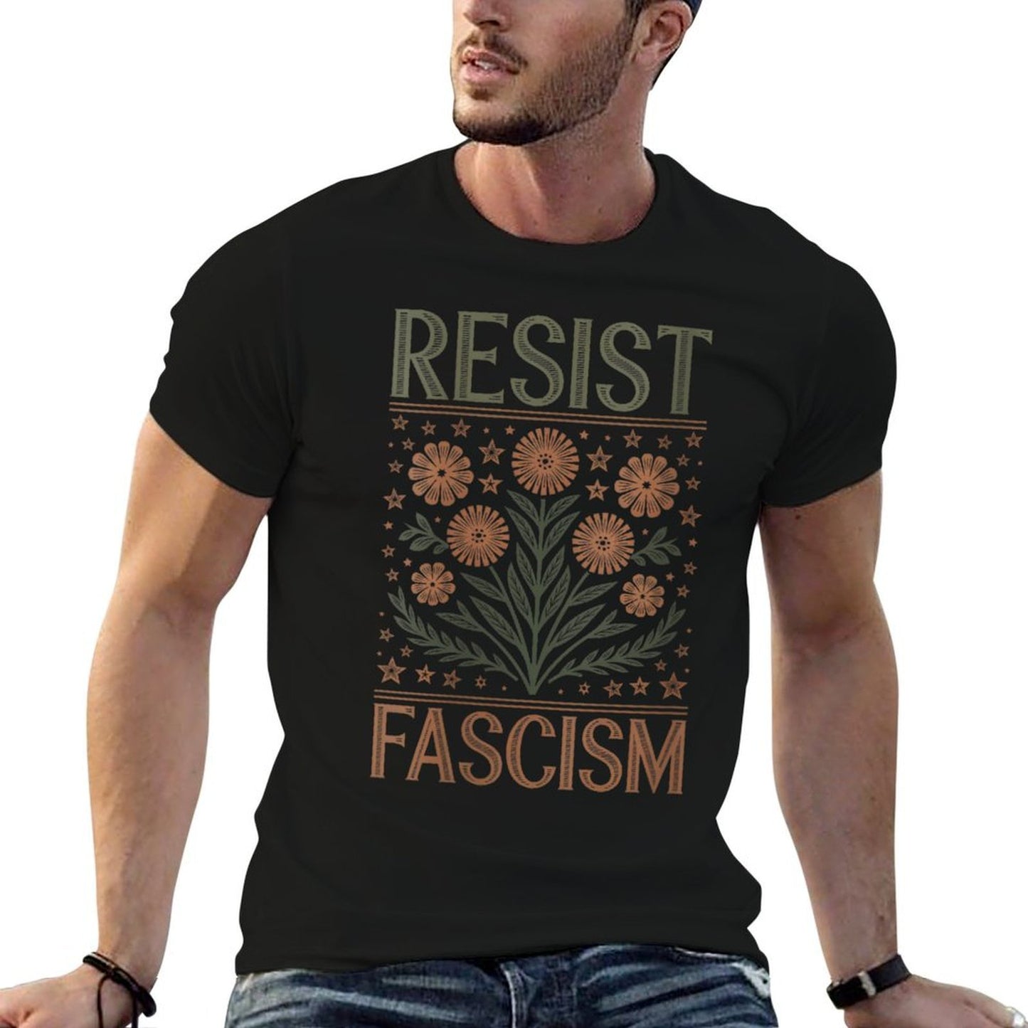 Womens Resist Fascism Protest Trump Anti Trump Heathered Texture T-Shirt