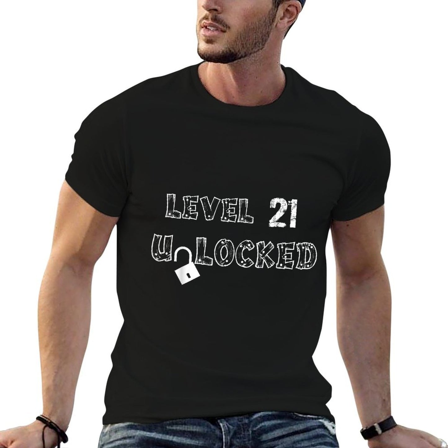 21st Birthday Gifts - Level 21 Unlocked Tagless Design T-Shirt