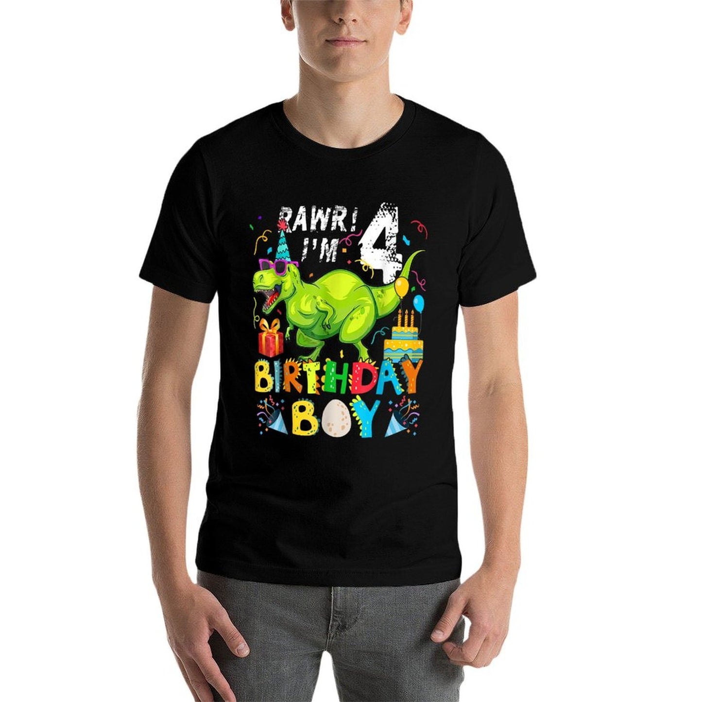 4 Year Old Dinosaur Birthday Boy 4th T Rex Dinosaur For Boy  Cotton T-Shirt