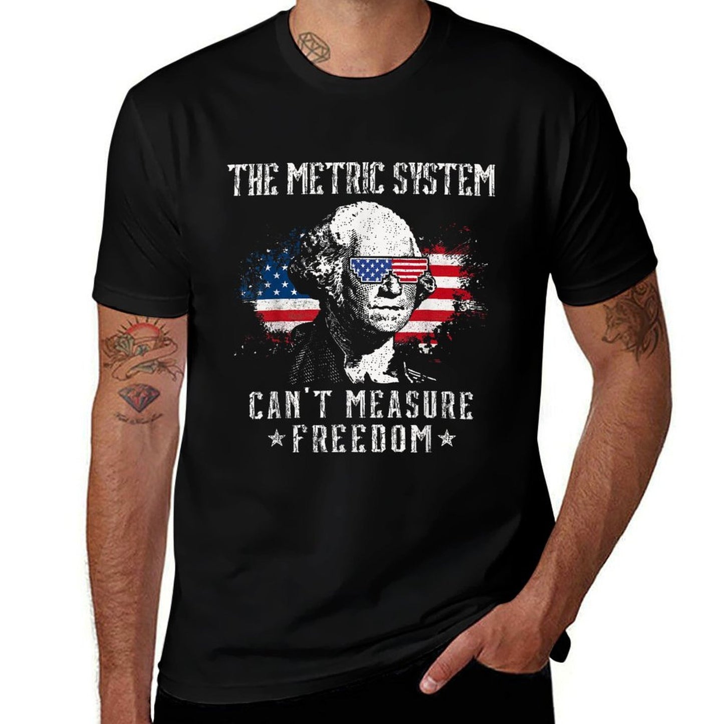 The Metric System Cant Measure Freedom Funny 4th Of July Oversized Silhouette T-Shirt