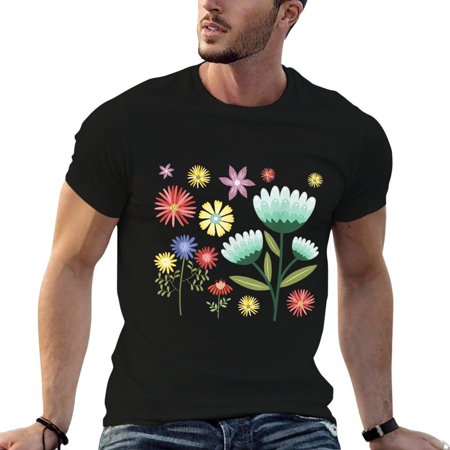 Vintage Inspired Botanical Flower Summer-ready Fabric T-Shirt