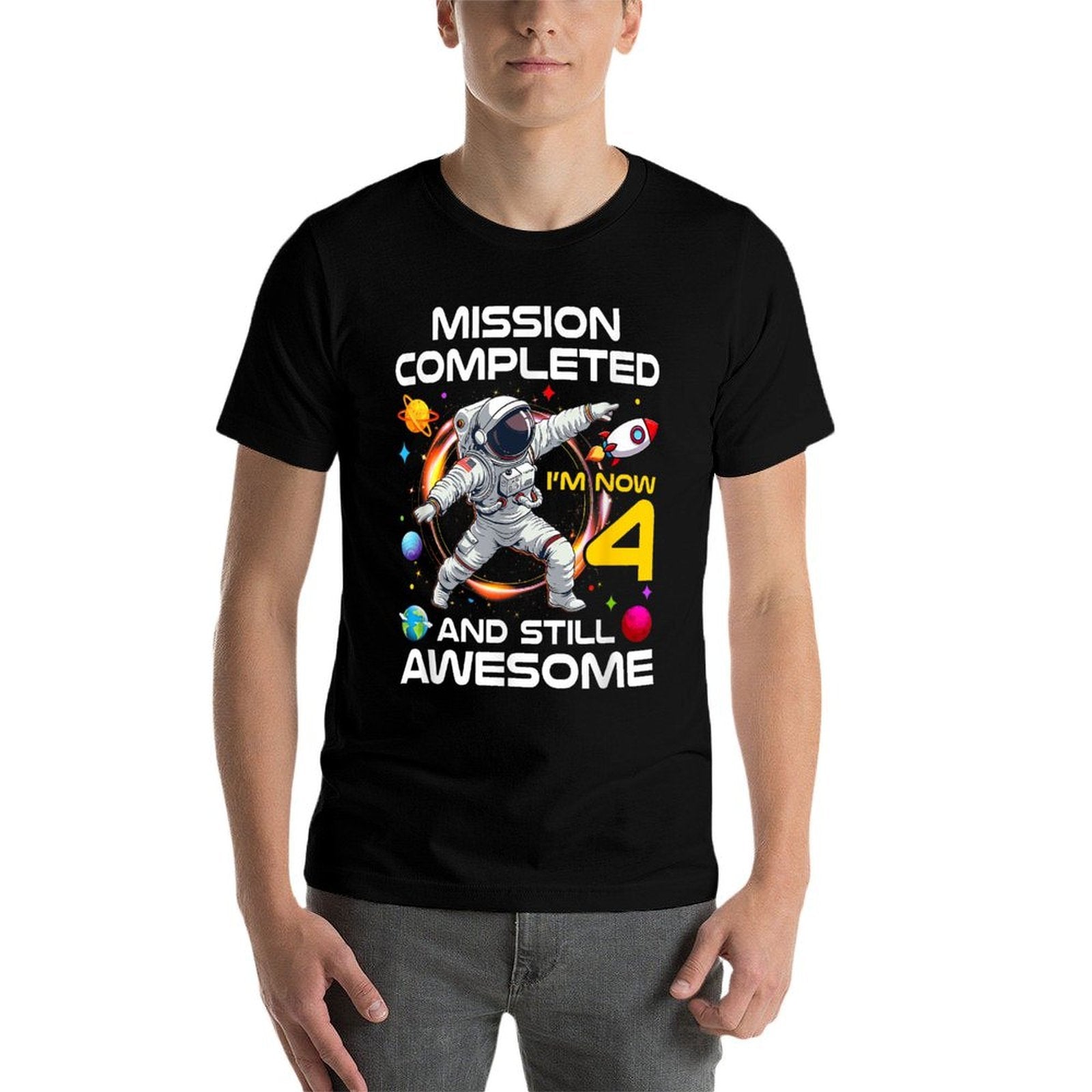 4Th Birthday Astronaut 4 Years Old Outer Space Birthday  Stretchy T-Shirt