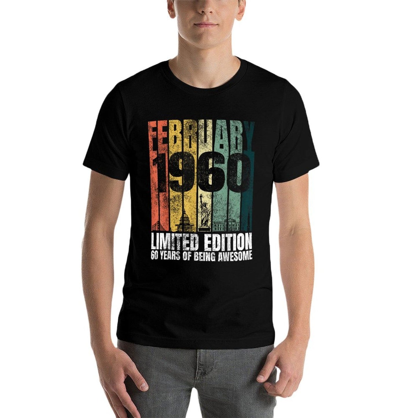 Vintage February 1960 Bday Gifts 60 Years Old 60th Birthday  Oversized Silhouette T-Shirt
