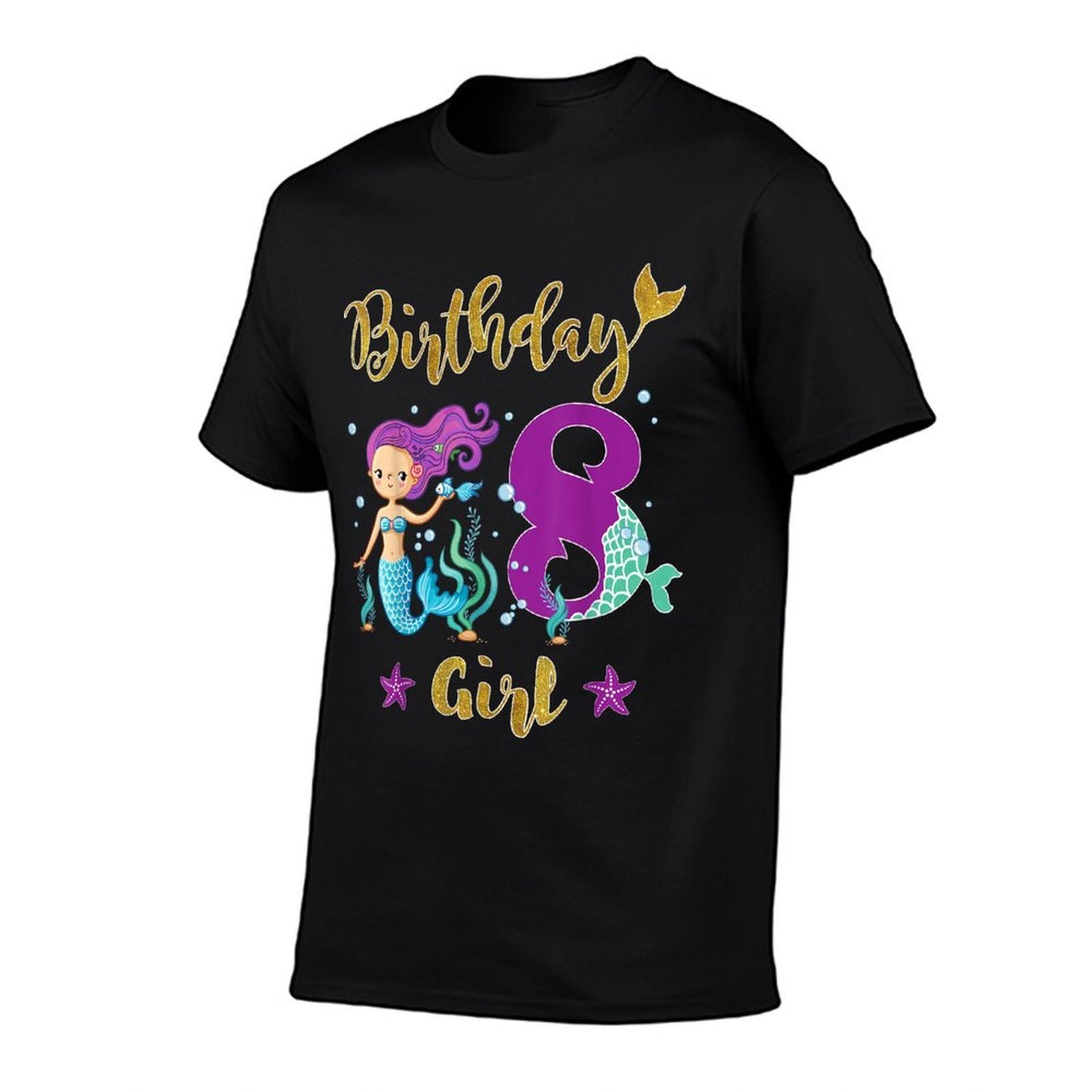 8 Year Old Mermaid Birthday Gift for Girls  Ribbed Collar T-Shirt