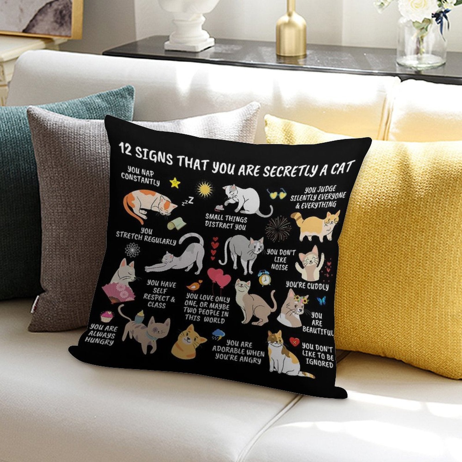 12 Signs That You Are Secretly A Cat Gifts For Cat Lovers Crazy Cat Lady Cat Home Decor Notebook Soft Short Plush Fabric Throw Pillow
