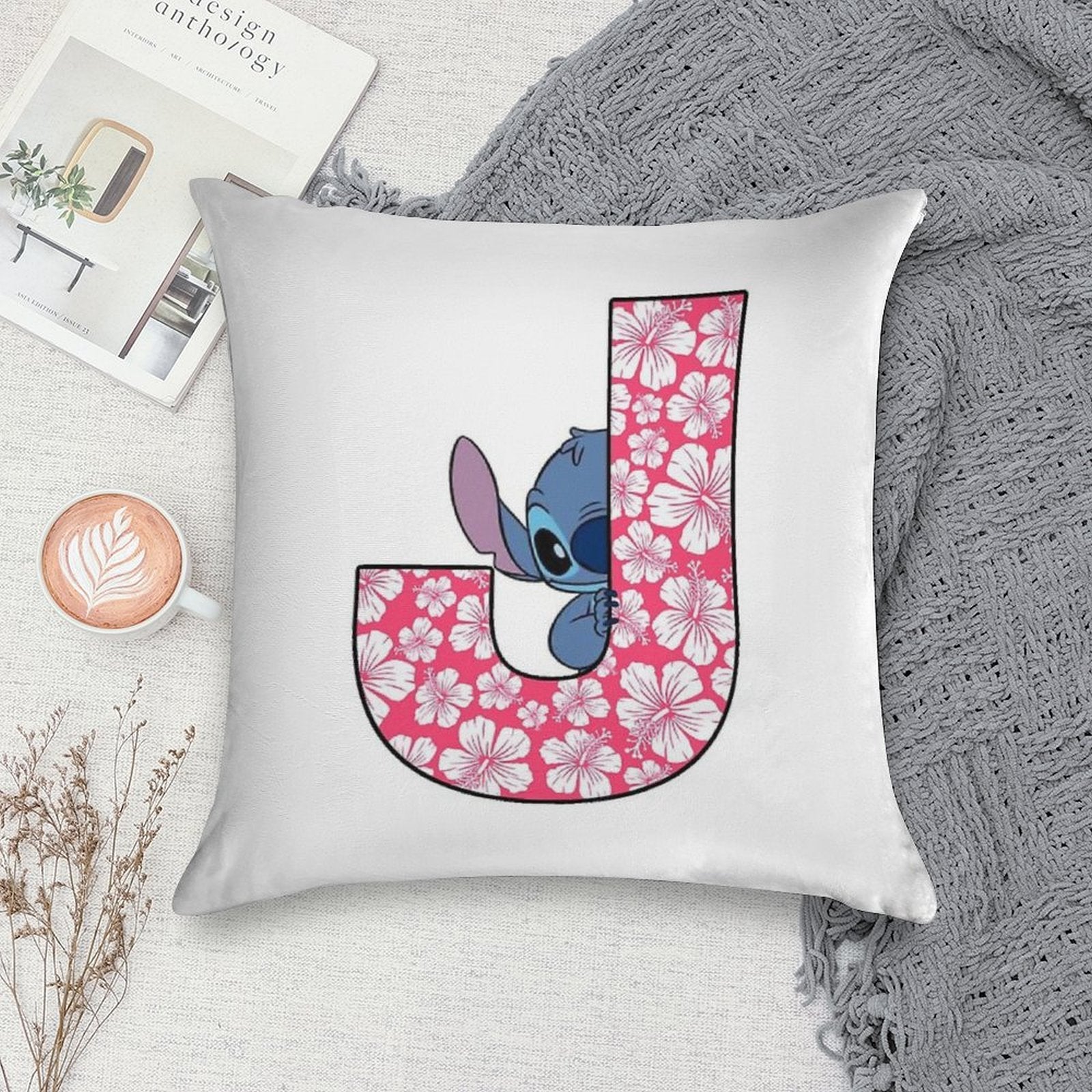 Lilo & Stitch Letter J Soft Anti-Pilling Throw Pillow