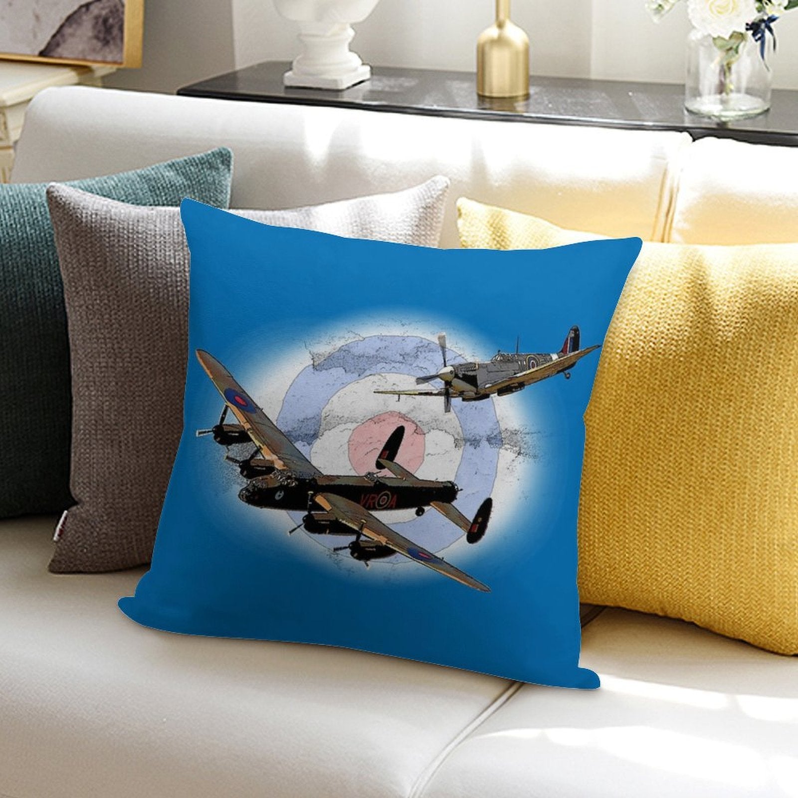 SPITFIRE AND LANCASTER Aircraft Soft Home Decor Throw Pillow