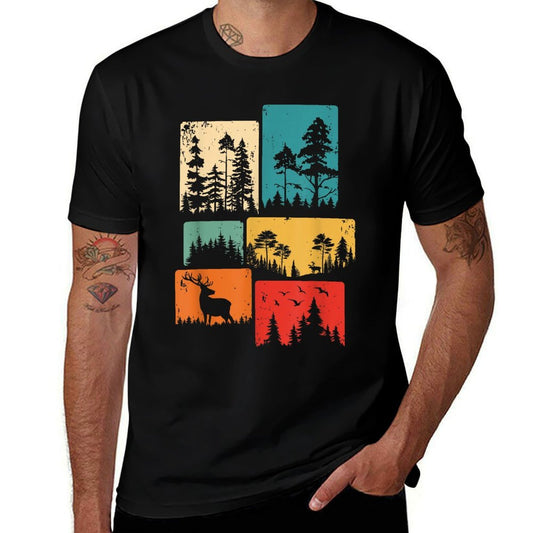 Trees Wildlife Nature Outdoor Vintage Forest  Ribbed Collar T-Shirt