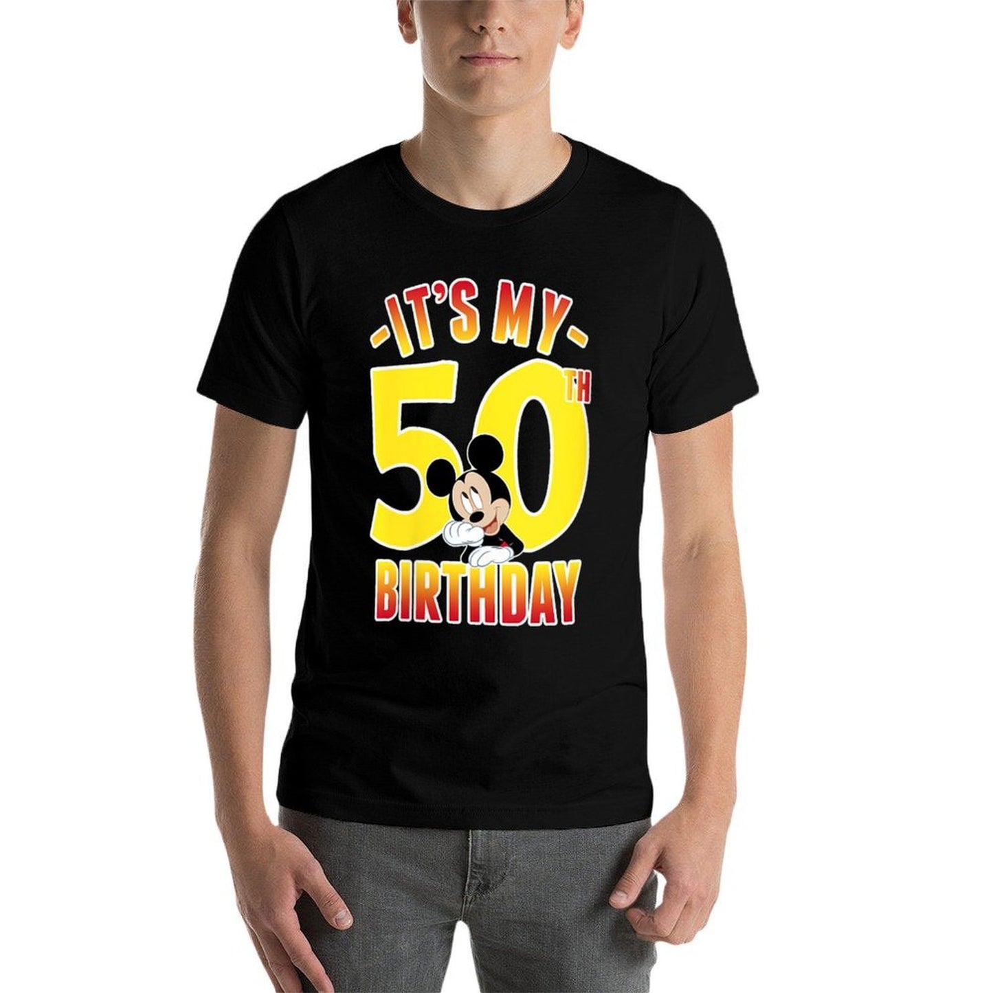 Womens Disney Mickey Mouse It's My 50th Birthday Gradient Portrait Breathable T-Shirt
