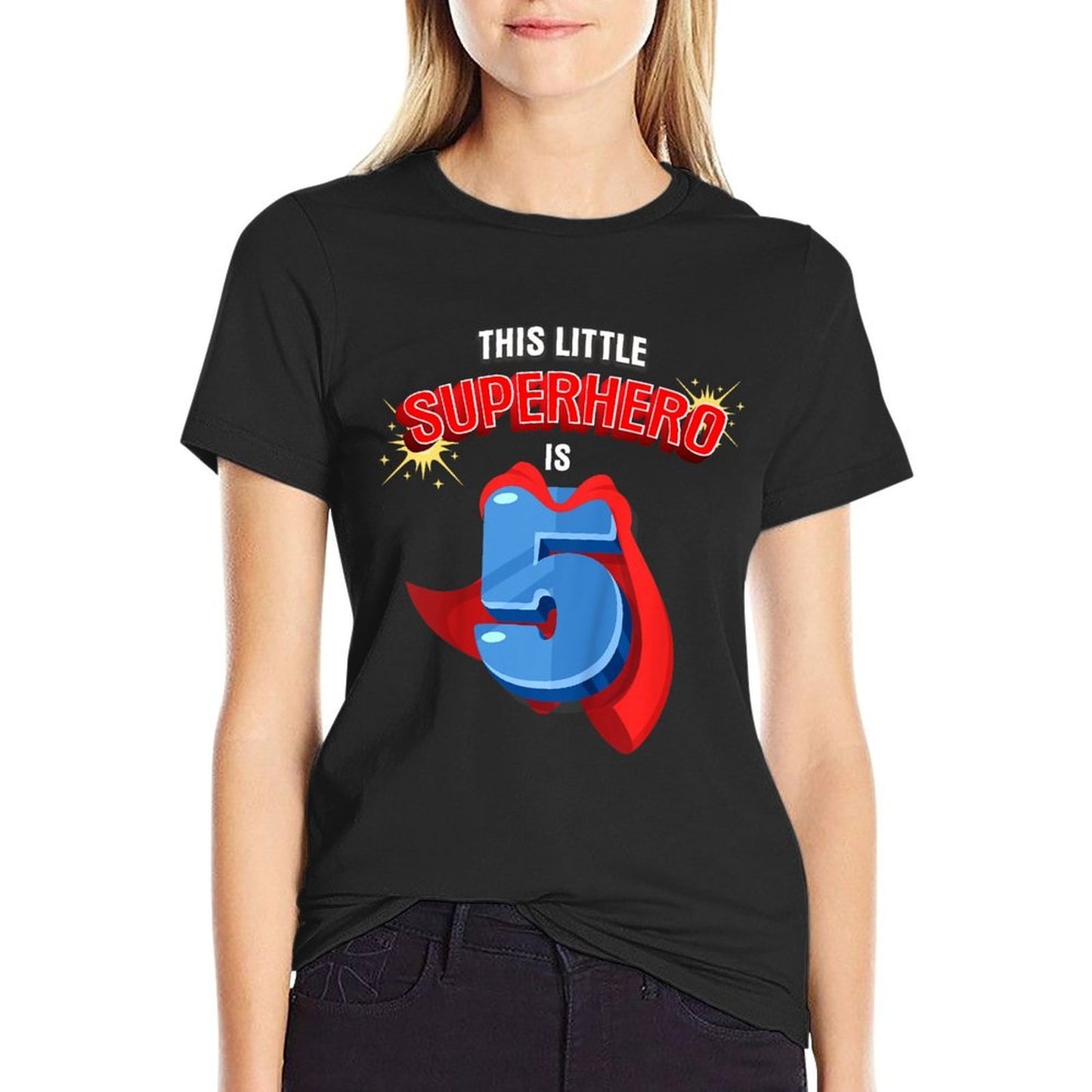 This Little Superhero Is 5 Birthday Superhero 5 Year Old Boy  Oversized Silhouette T-Shirt