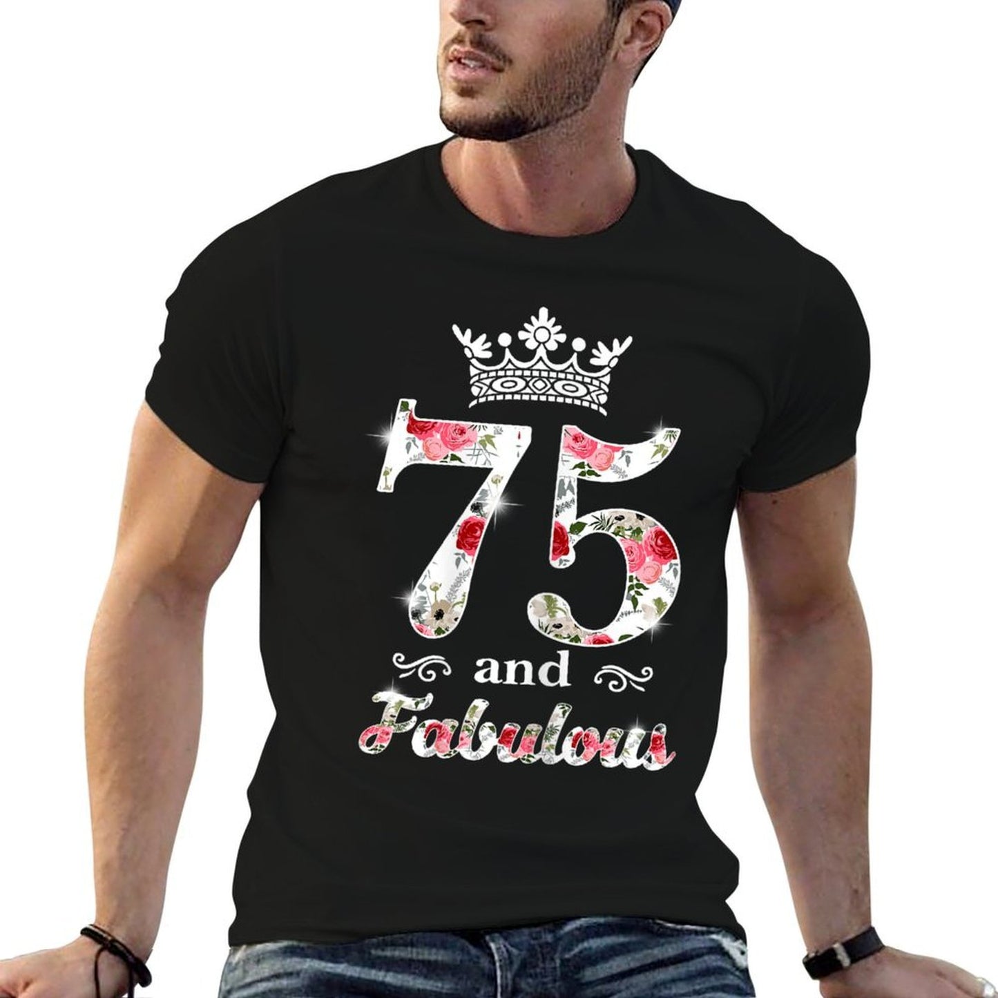Womens 75 And Fabulous Queen 75th Birthday Trendy Pattern T-Shirt