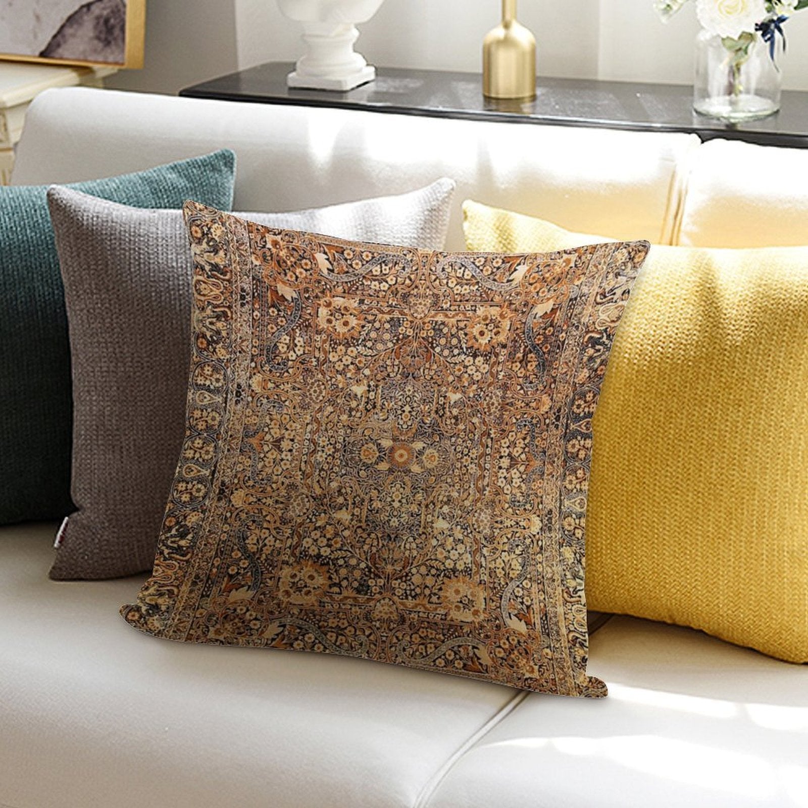 Antique Persian Kirman Rug Print Soft Warmth Comfort Throw Pillow