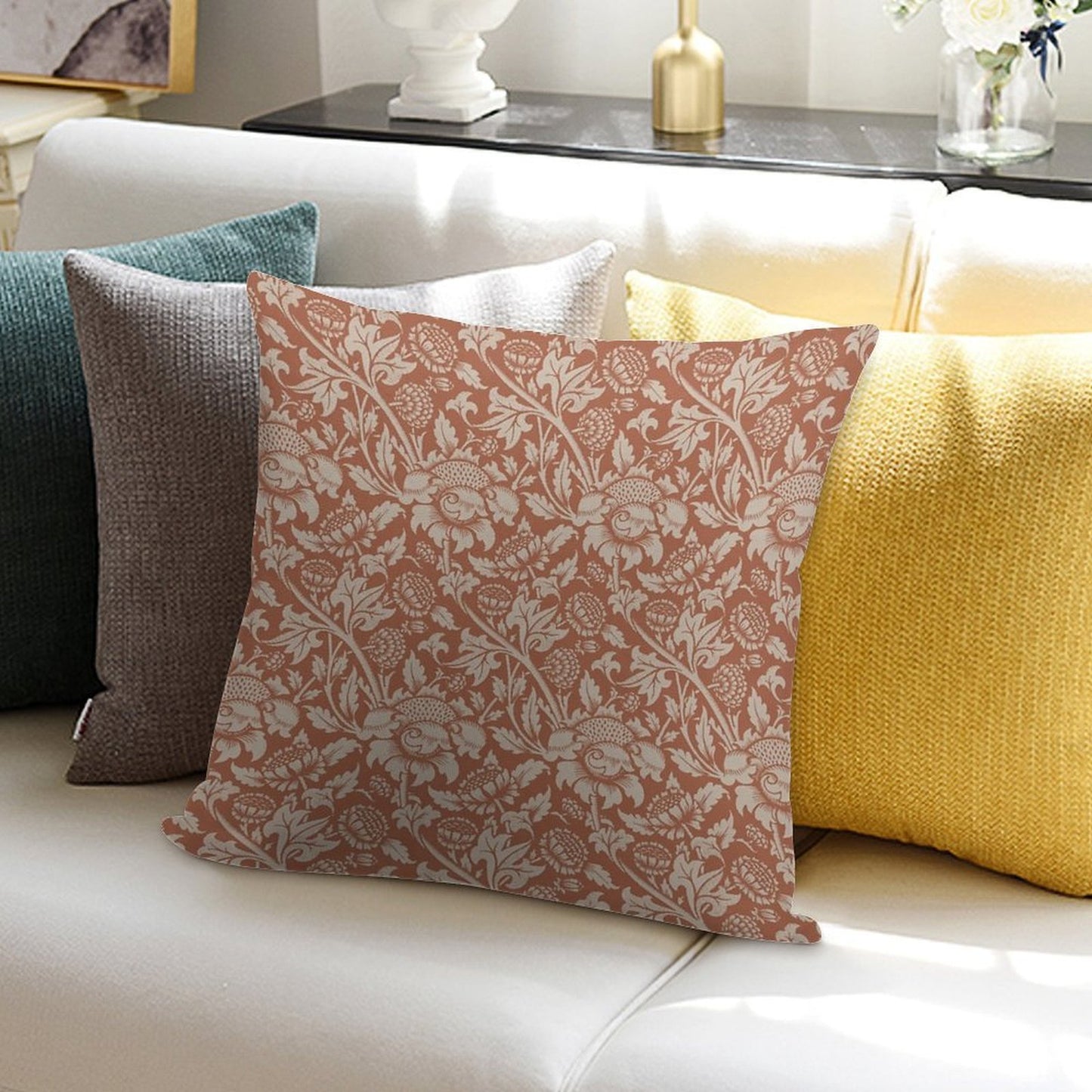 Vintage Floral Rust Soft Style Accent Throw Pillow