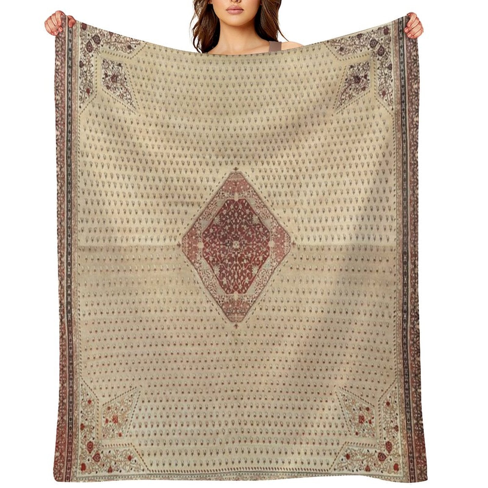 Antique Turkish Hereke Rug Anti-pilling Throw Blanket