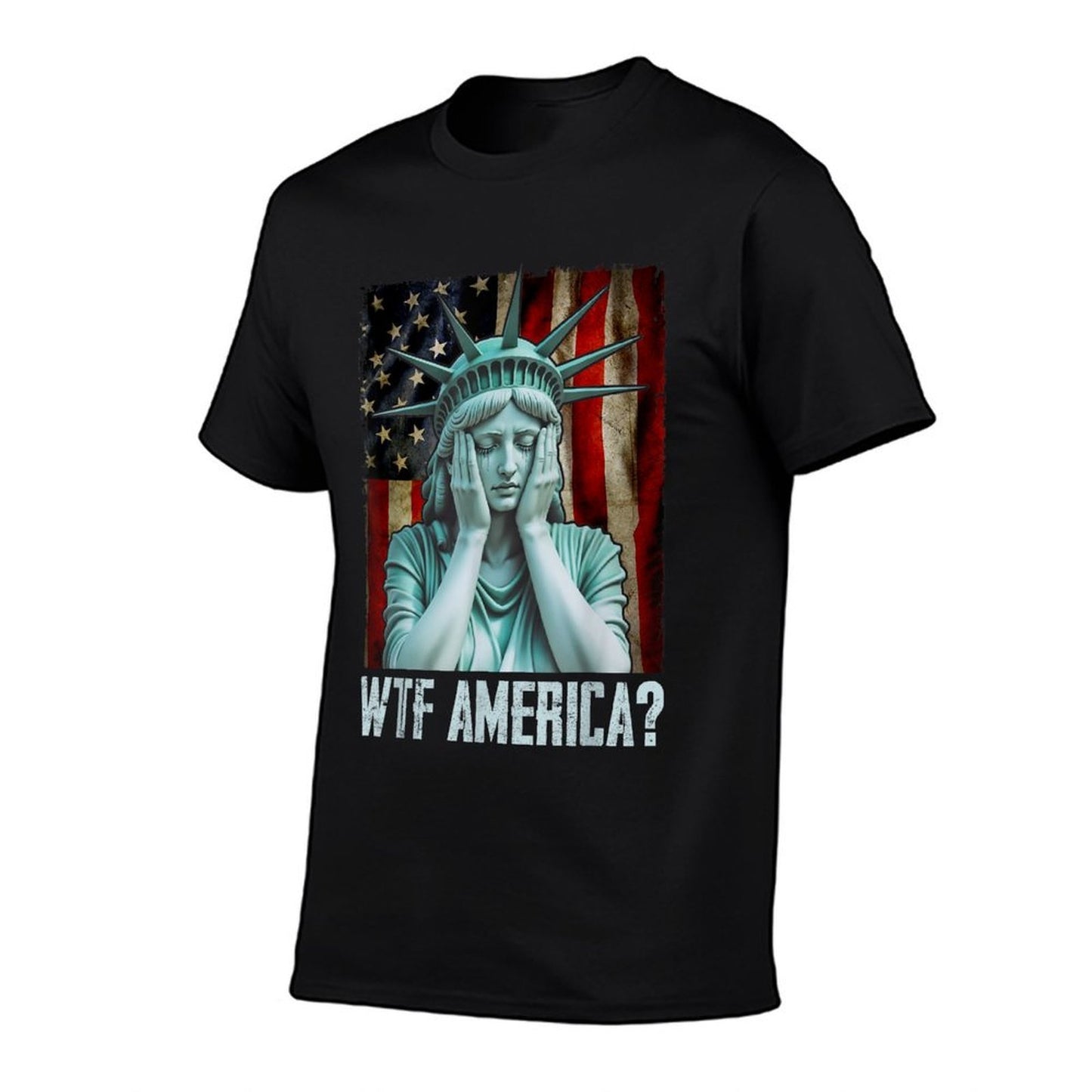 WTF America Weeping Statue of Liberty Distressed Heathered Texture T-Shirt
