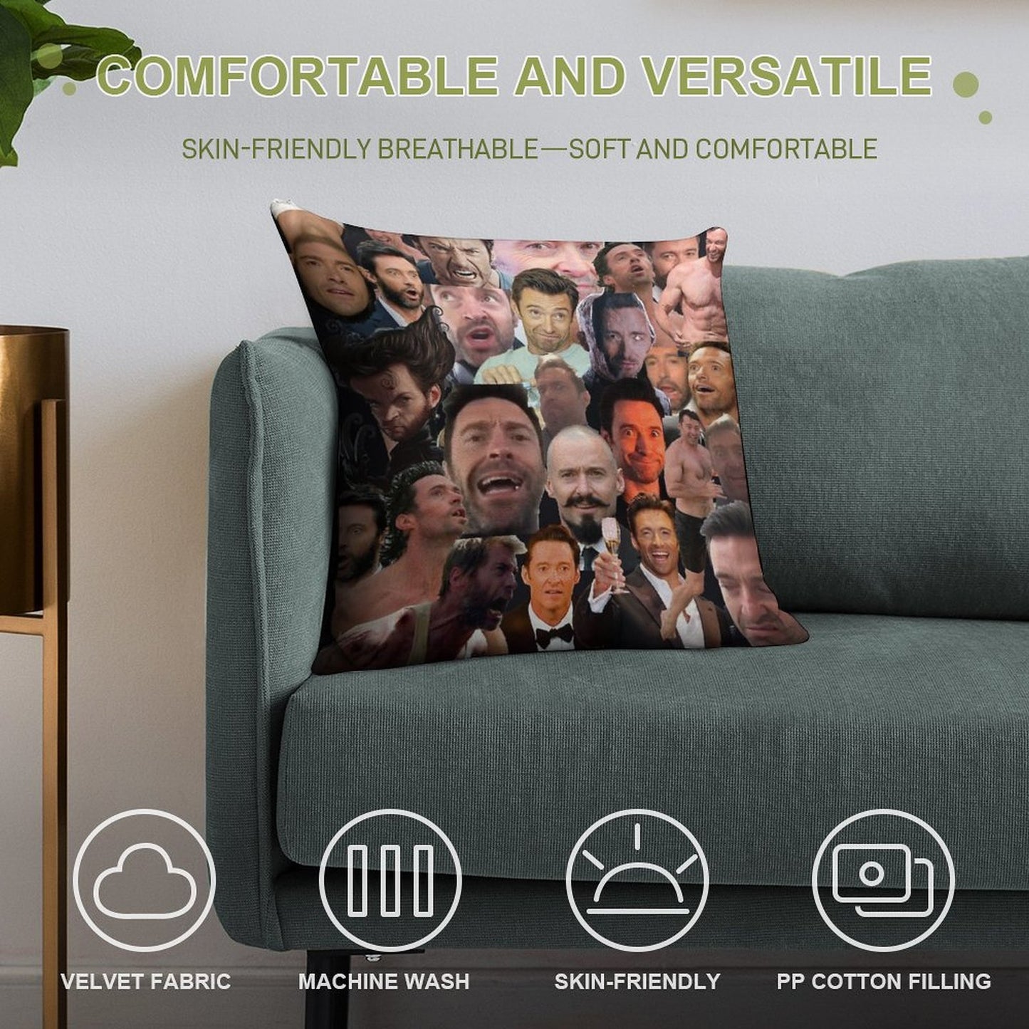 Hugh Jackman's Many Faces Soft Style Accent Throw Pillow