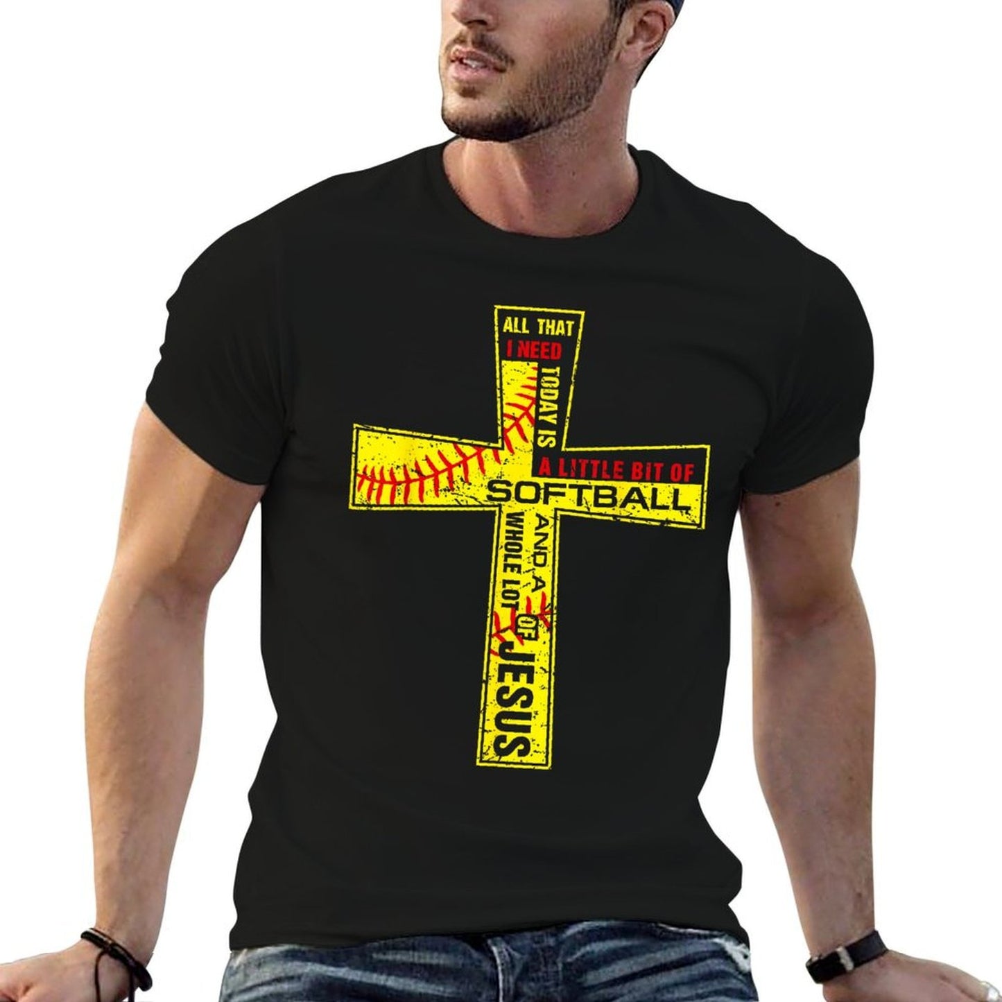 Softball Girl Christian Cross Faith I Need Softball & Jesus  Classic T-Shirt