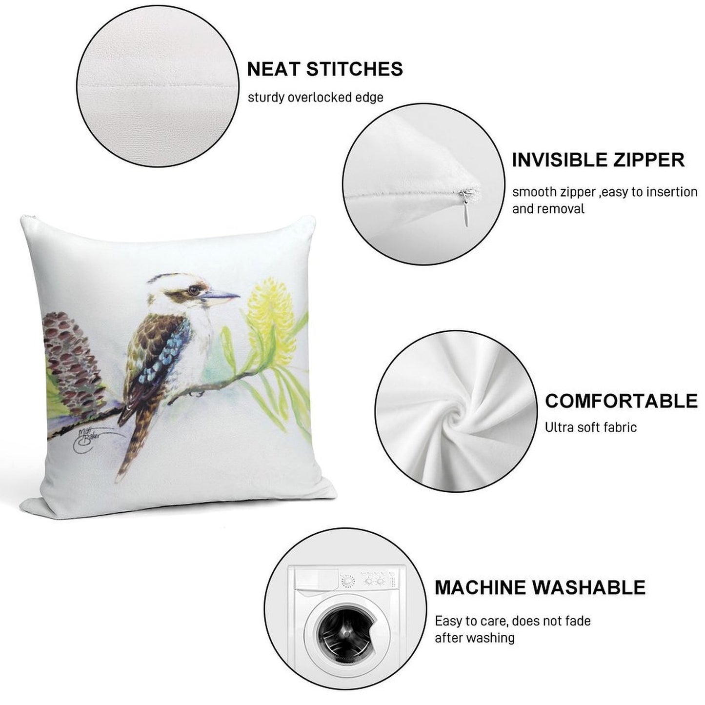 The Contented Kookaburra Soft Hidden Zipper Throw Pillow