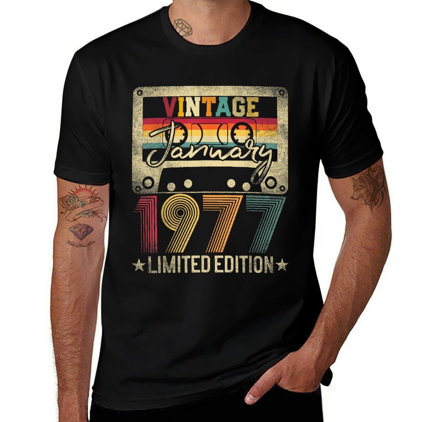 1977 January Vintage Limited Edition 48th Birthday Gift Stretchy T-Shirt