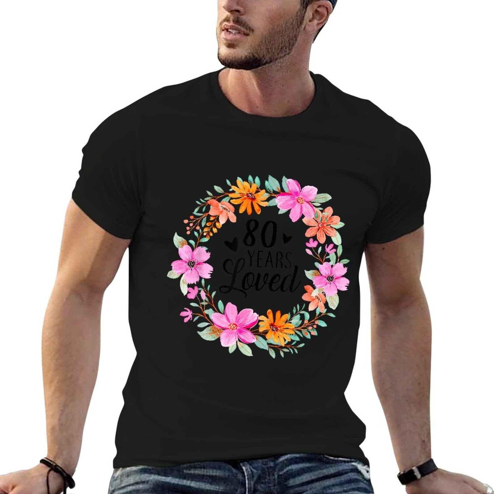 80 Years Loved Funny Mom Dad Grandpa Grandma 80th Birthday  Stretchy T-Shirt
