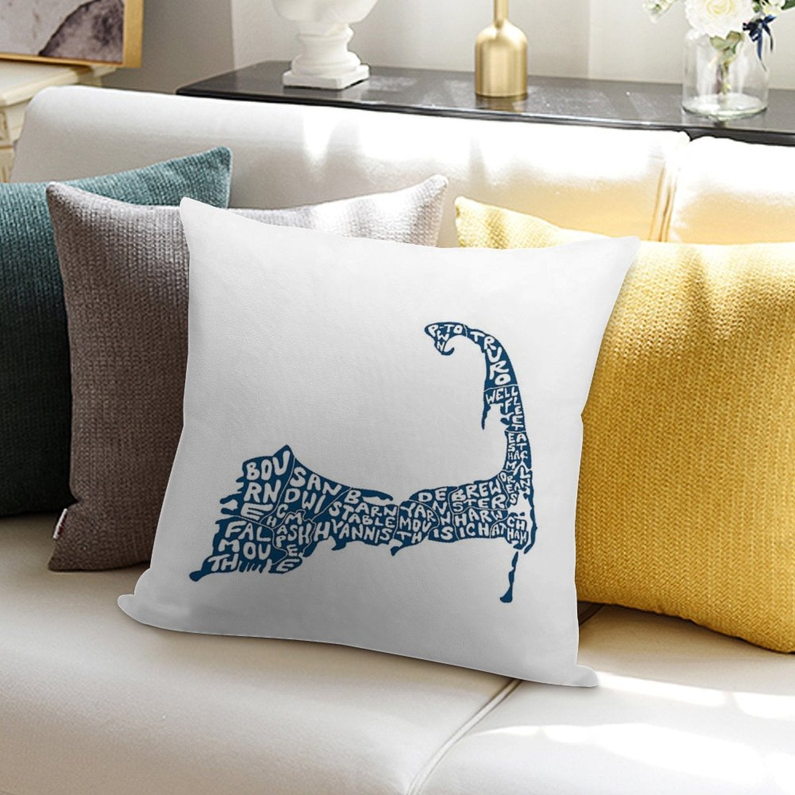 Hand Drawn Cape Cod Map Soft Luxury Feel Throw Pillow