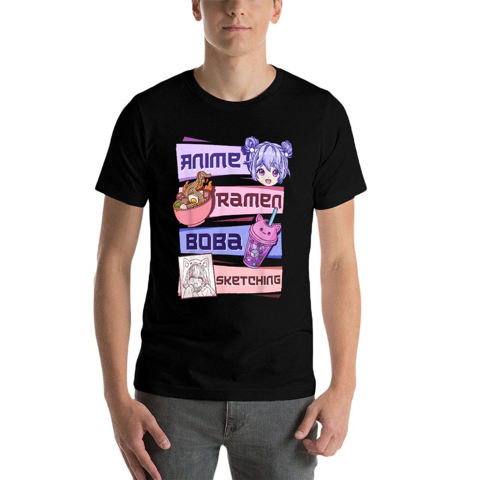 Anime Girl Ramen Boba Tea Bubble Tea Sketching  Odor-resistant T-Shirt