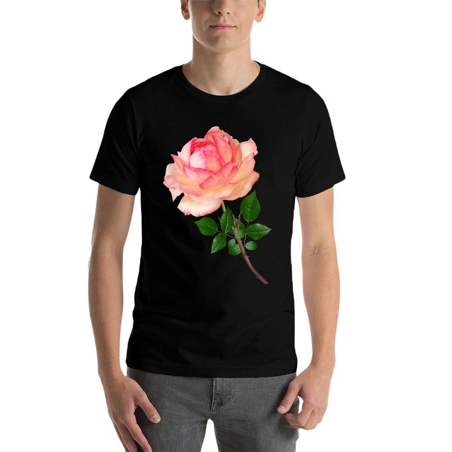 White And Pink Rose Morning Blush Botanical Flower Easy-care T-Shirt