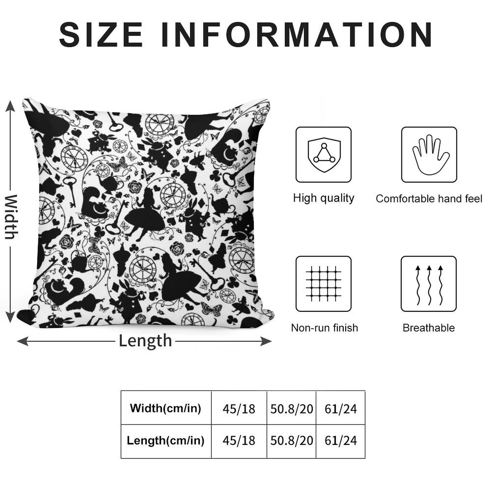 Alice in Wonderland Soft Hidden Zipper Throw Pillow
