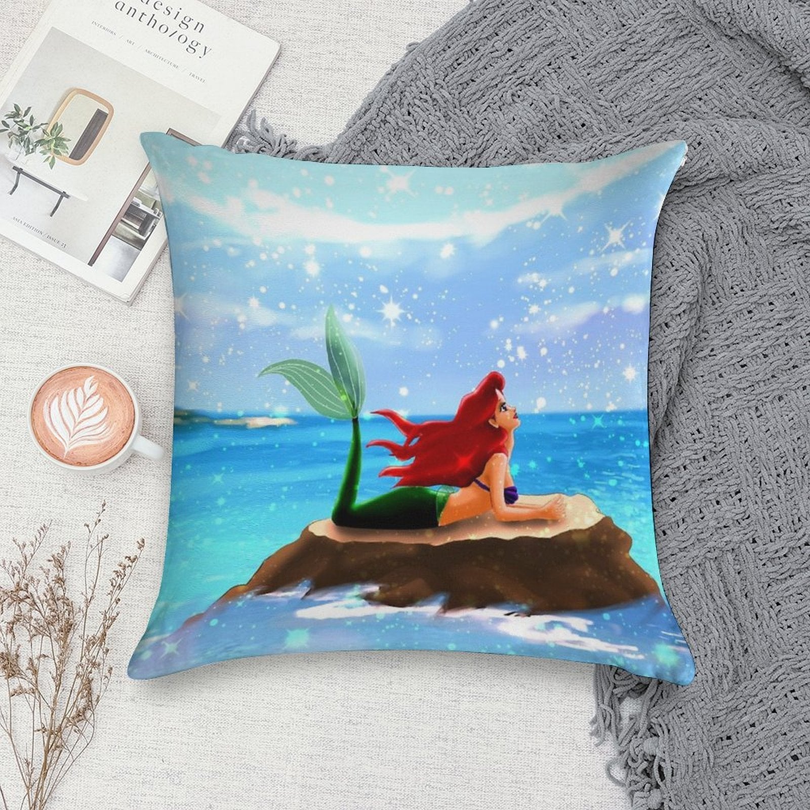 Little Mermaid - Azure Blue Soft Warmth Comfort Throw Pillow