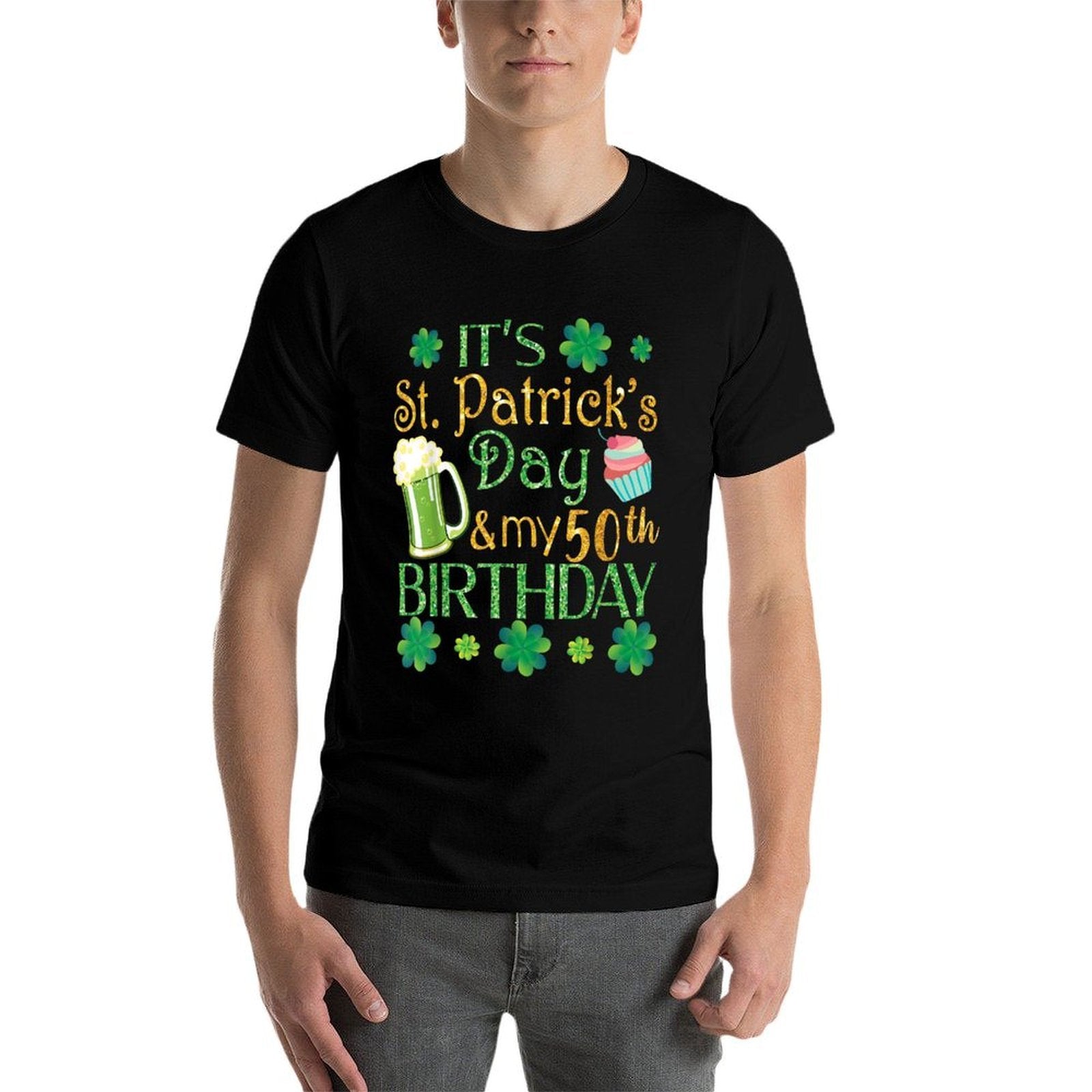 Shamrocks Beer & Cake It's St Patrick Day & My 50th Birthday  Oversized Silhouette T-Shirt