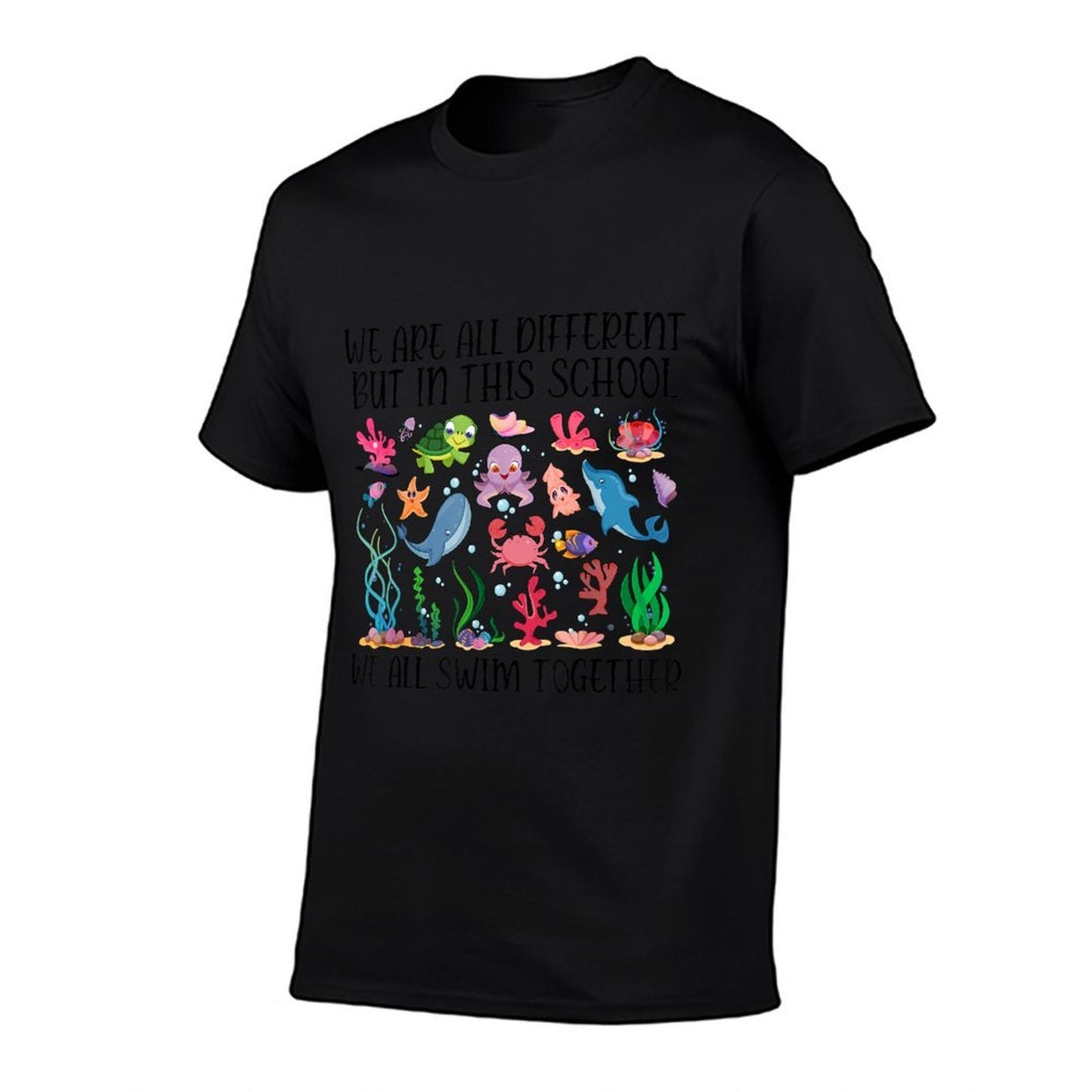 We Are Different But In This School We Swim Together Ocean Oversized Silhouette T-Shirt
