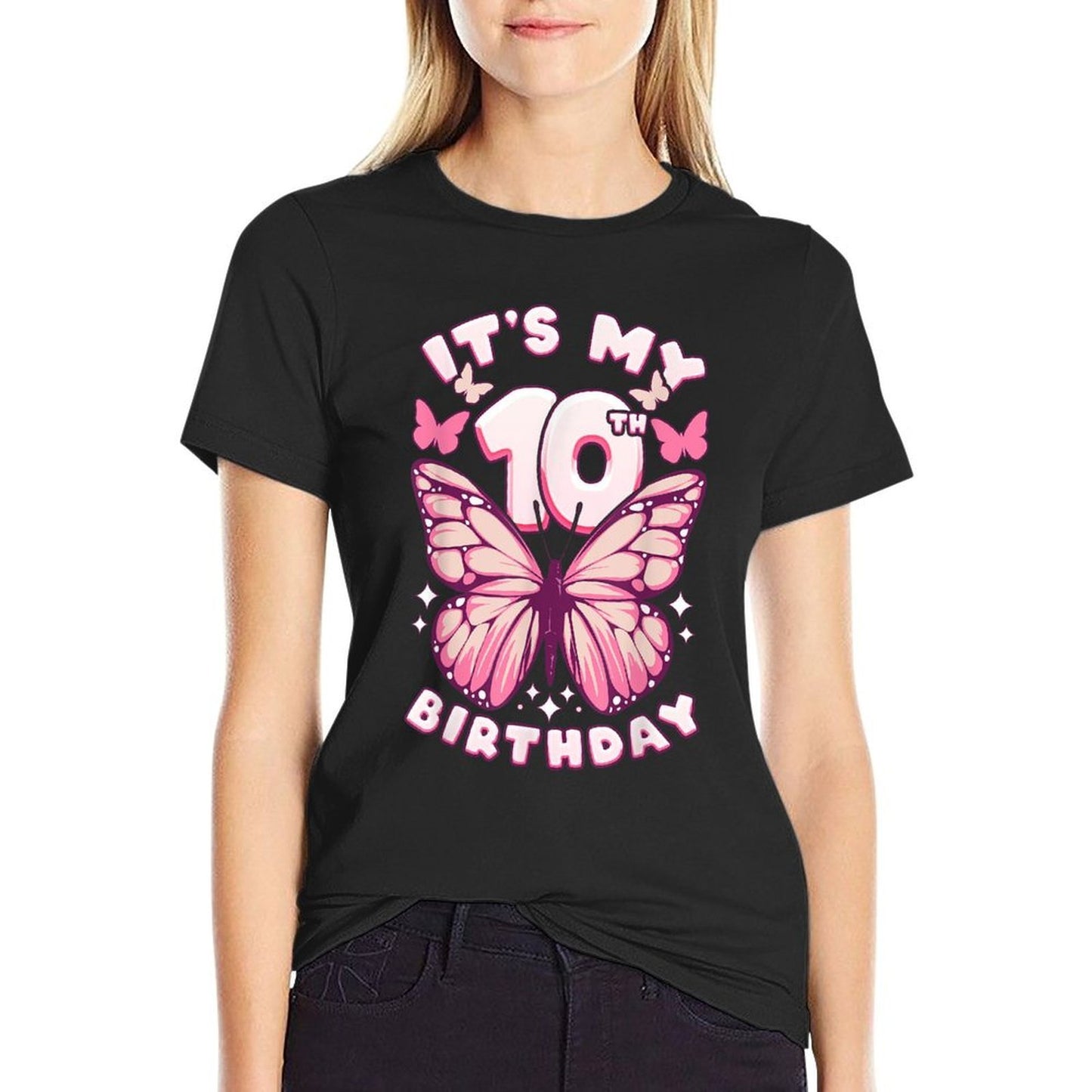 10th Birthday Girl 10 Years Butterflies And Number 10 Wrinkle-resistant T-Shirt