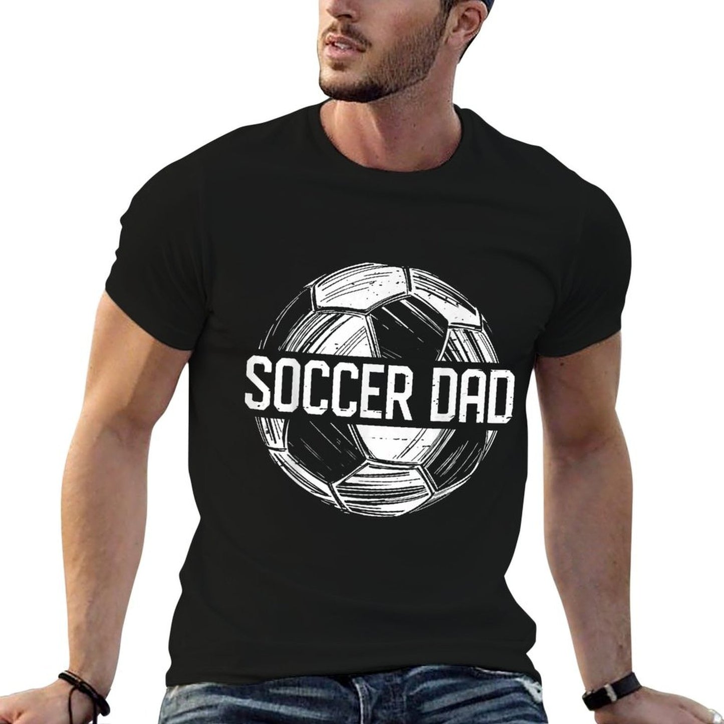 Soccer Dad Family Matching Team Player Gift Sport Lover Papa  Ribbed Collar T-Shirt