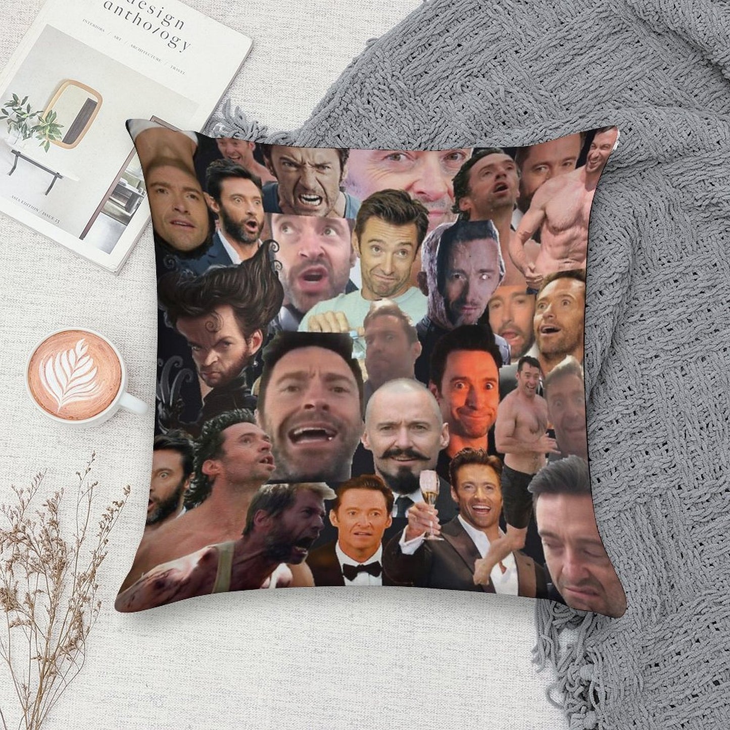 Hugh Jackman's Many Faces Soft Style Accent Throw Pillow