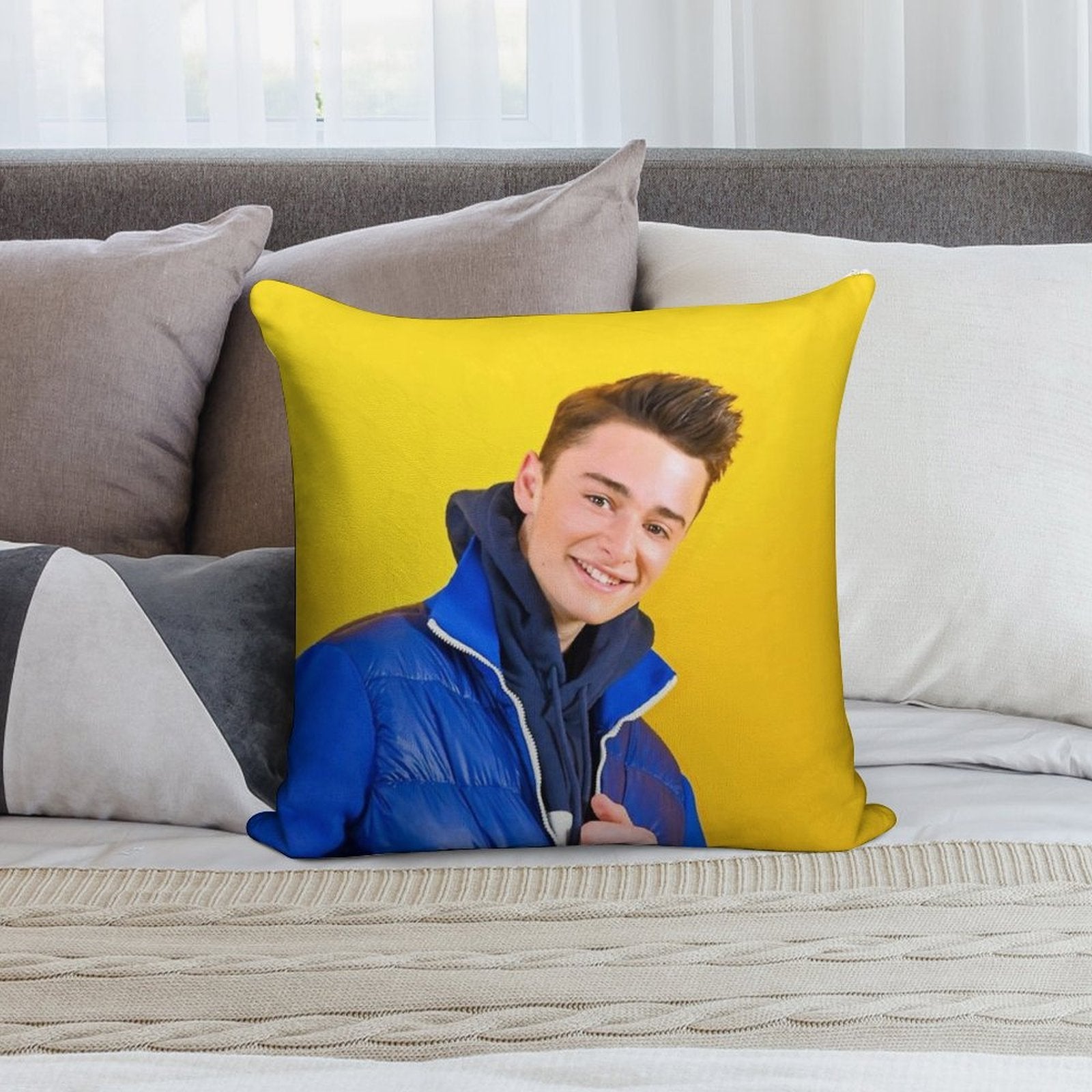 Noah Schnapp Blue Jacket Soft Luxury Feel Throw Pillow