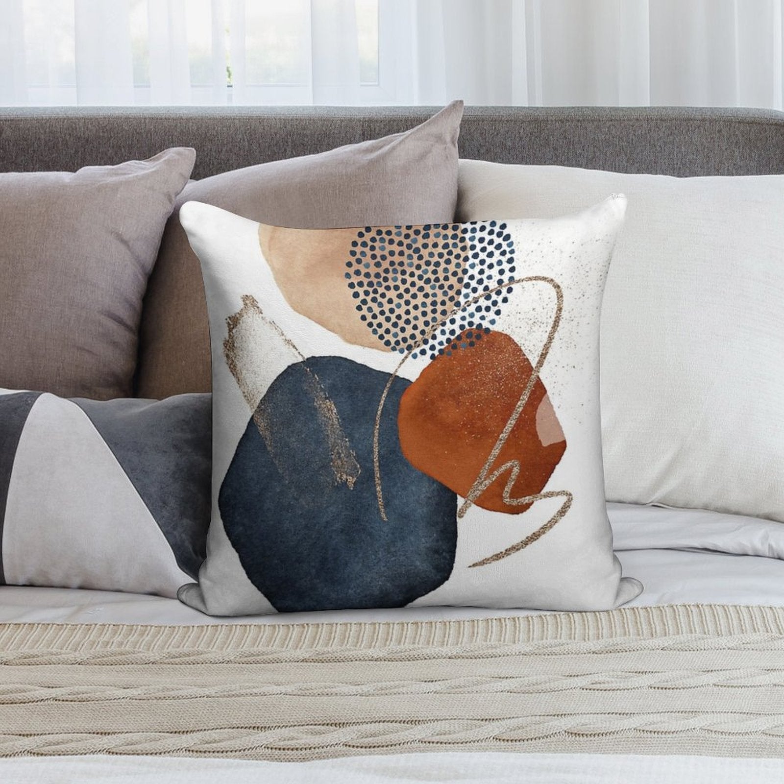 Modern Abstract Blush, Terra-Cotta And Navy Blue Soft Fade-Resistant Throw Pillow
