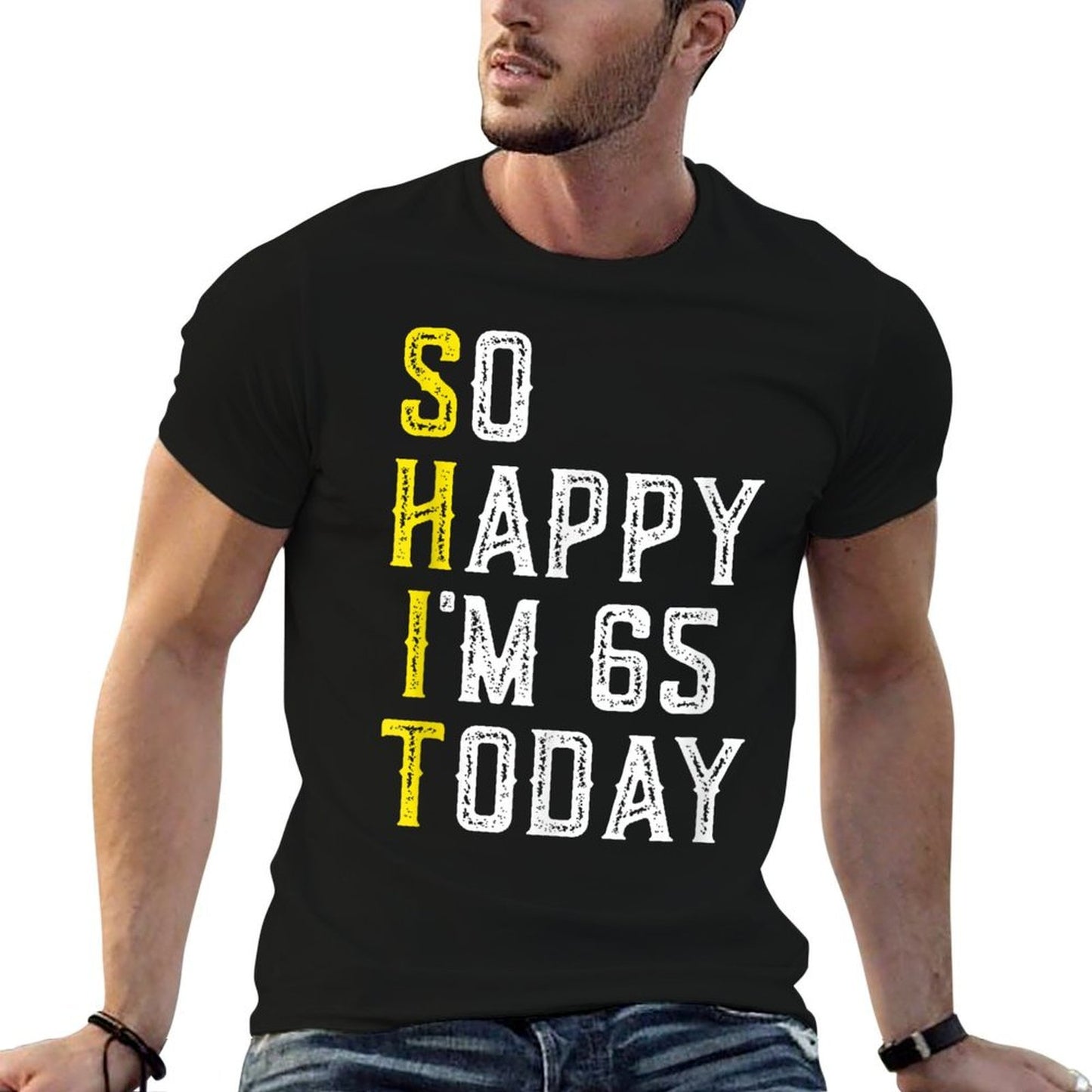 So Happy I'm 65 Years Old Gag Funny 65th Birthday  Heathered Texture T-Shirt