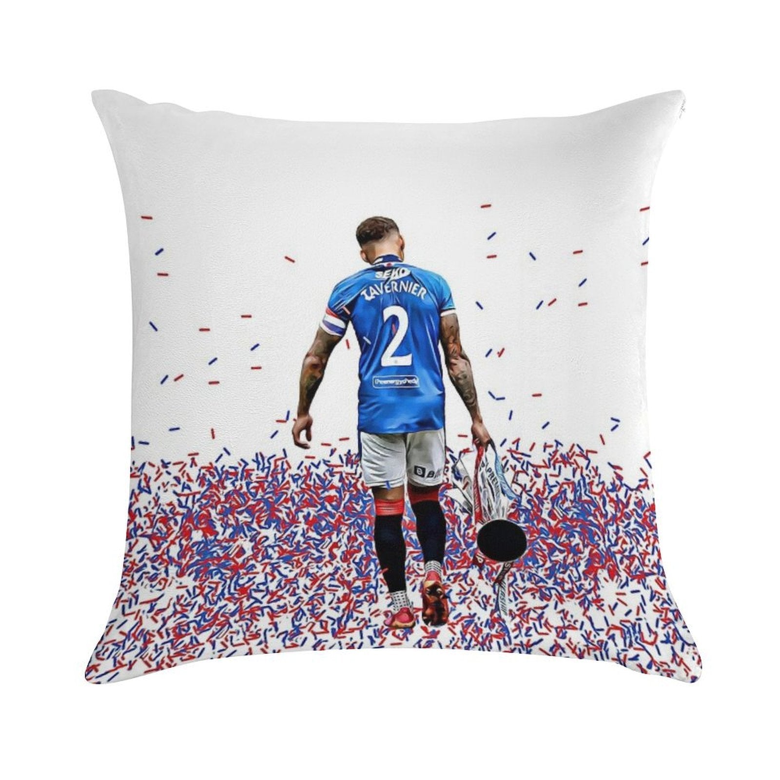 Rangers FC Captain James Tavernier with The 55th League Title Trophy Soft Shrink-Resistant Throw Pillow