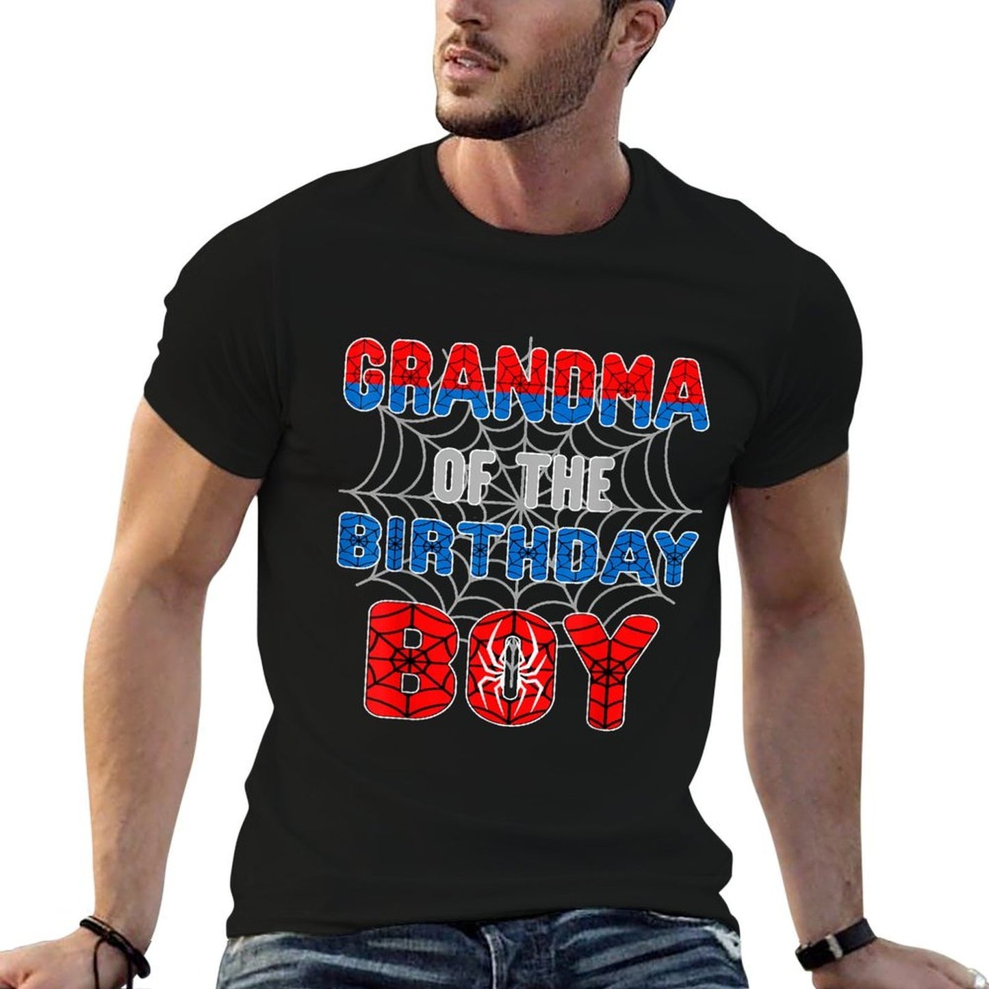 Spider Web Birthday Party Grandma of The Birthday Boy Oversized Silhouette T-Shirt