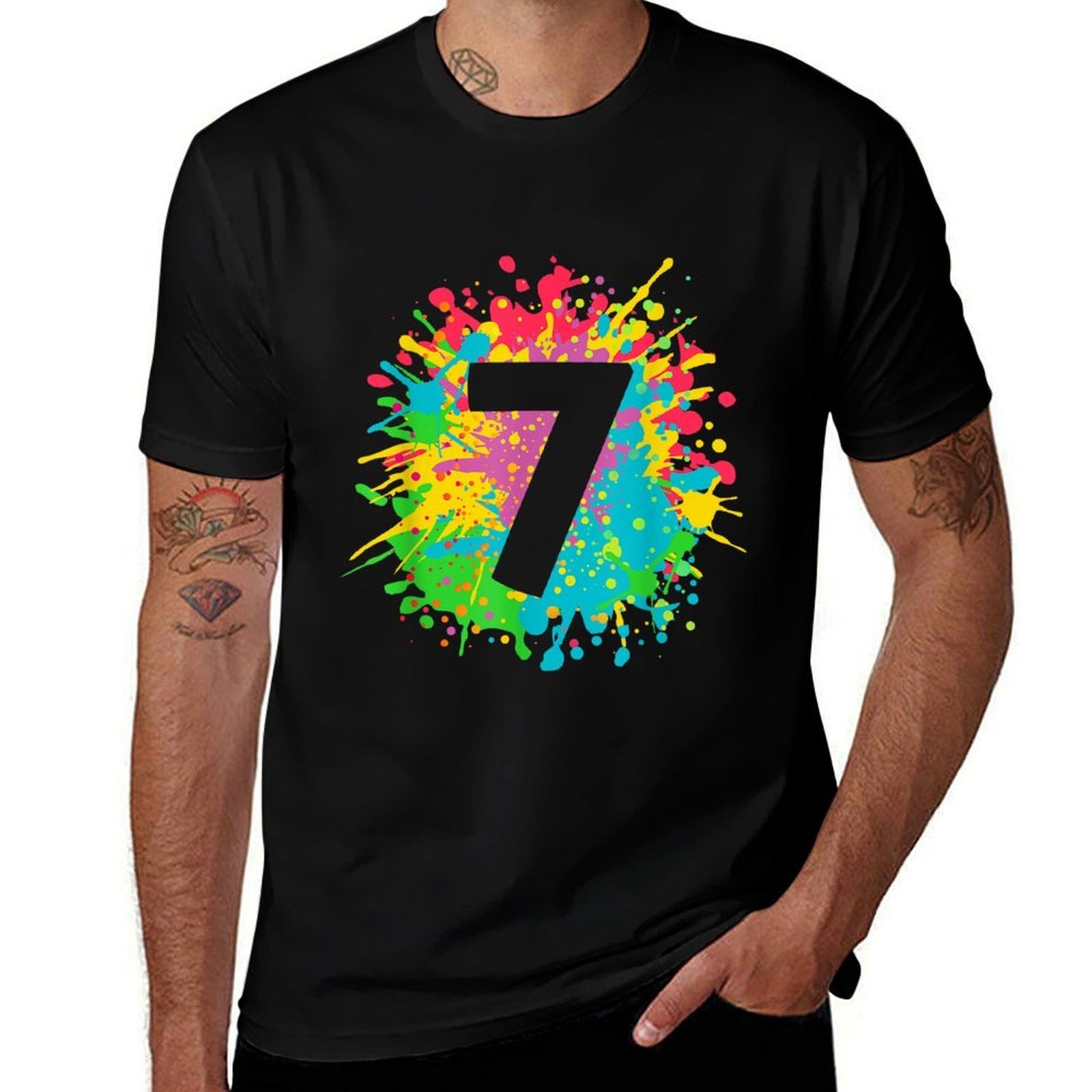 7th Birthday Paint Splashes T-shirt for Kids, Girls, Boys.  Quick-drying T-Shirt