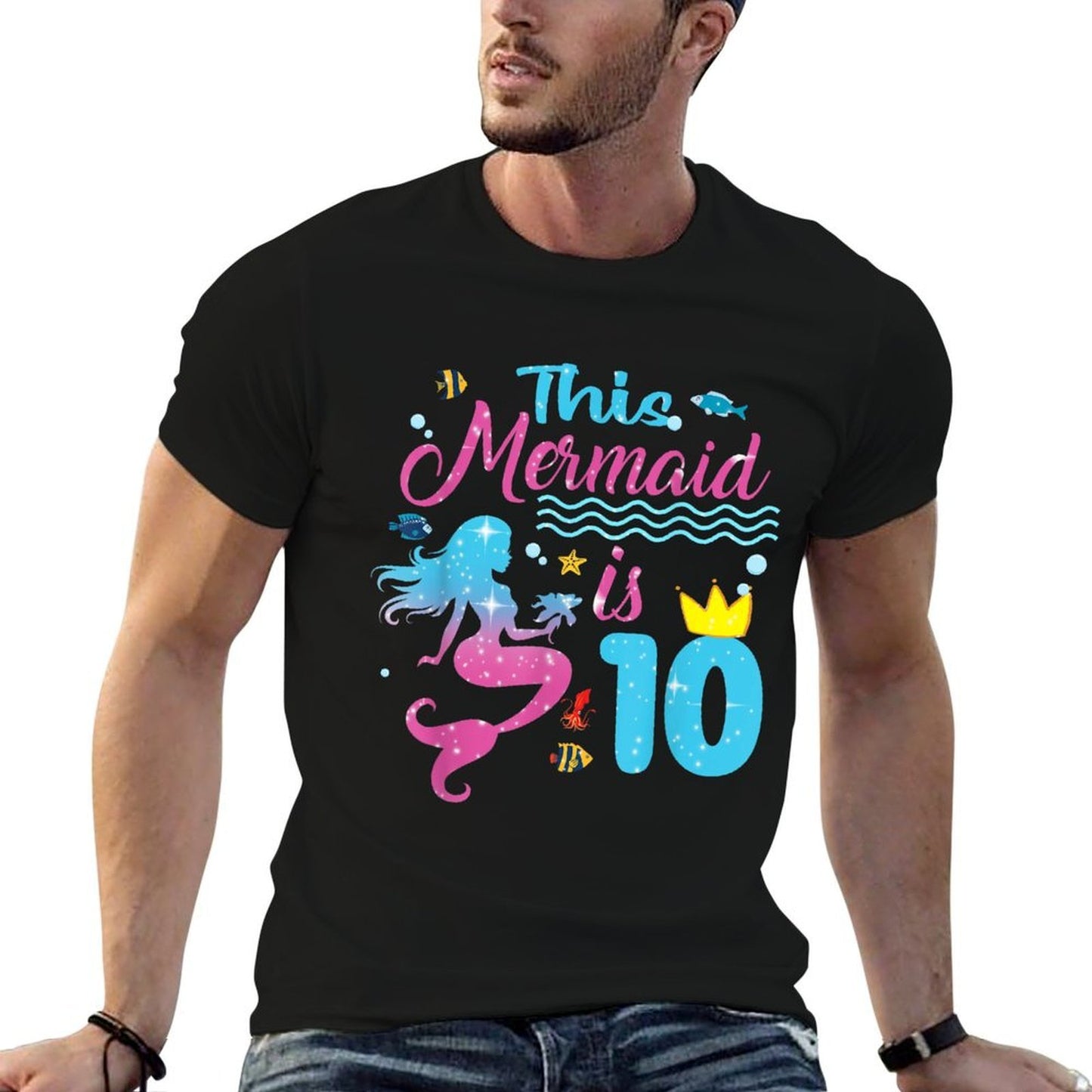 This Mermaid Is 10 Year Old Girls 10th Birthday Mermaid  Heathered Texture T-Shirt