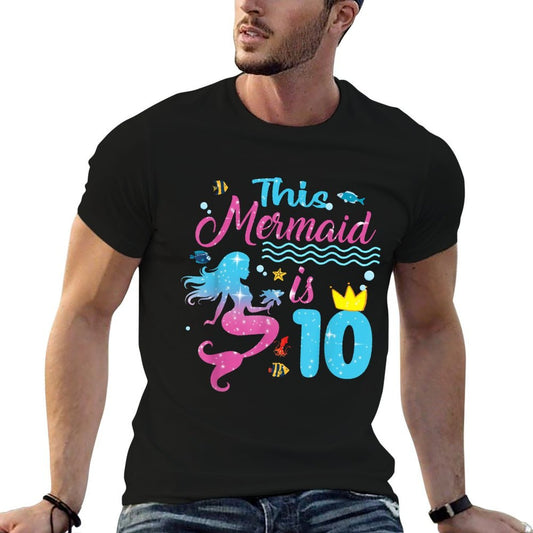 This Mermaid Is 10 Year Old Girls 10th Birthday Mermaid  Heathered Texture T-Shirt
