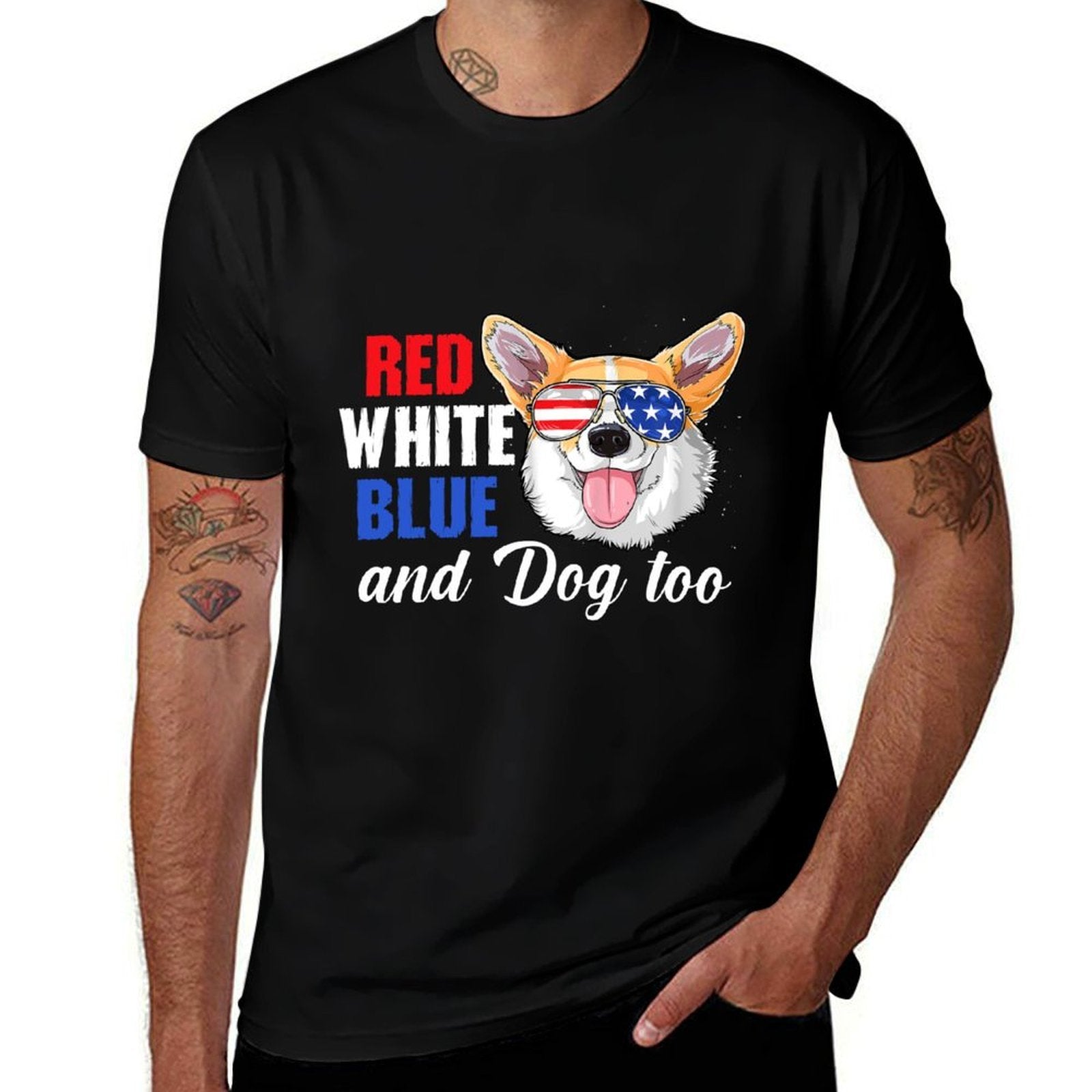 Red White Blue And Corgi Too Funny Dog 4th Of July  Soft T-Shirt