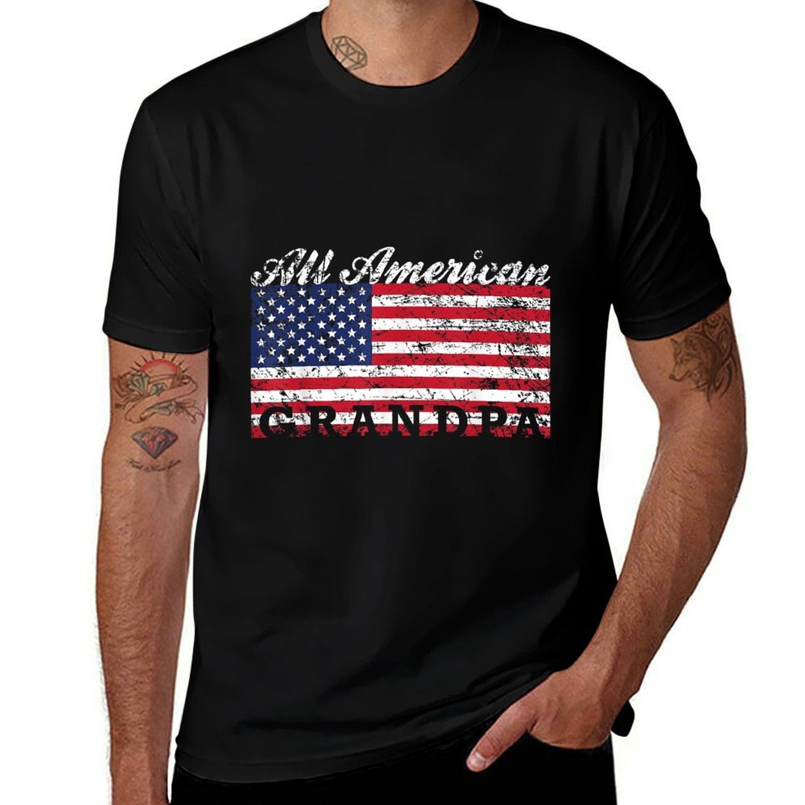All American Grandpa American 4th of July Gift  Heathered Texture T-Shirt