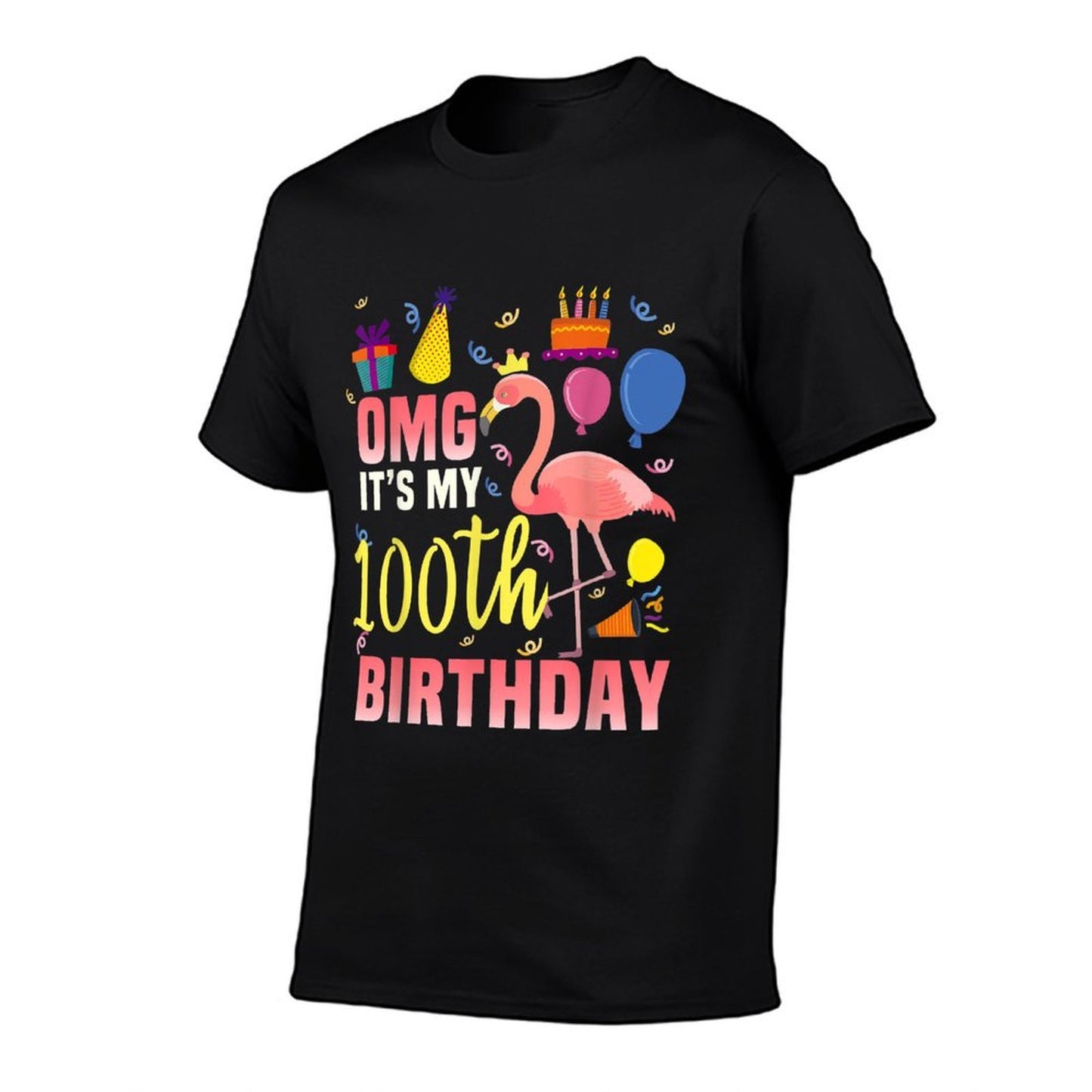 100 Year Old Women Men Gift Flamingo It's My 100th Birthday Ribbed Collar T-Shirt