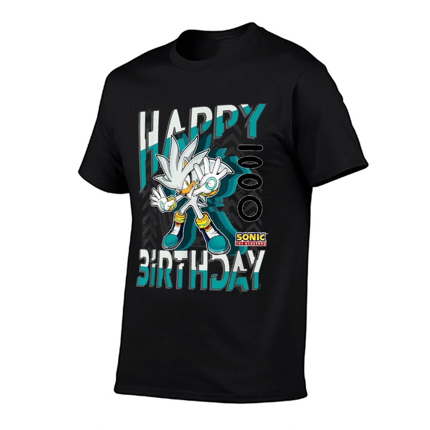 Sonic The Hedgehog Happy Birthday Silver Grid Chest Poster Fade-proof Color T-Shirt