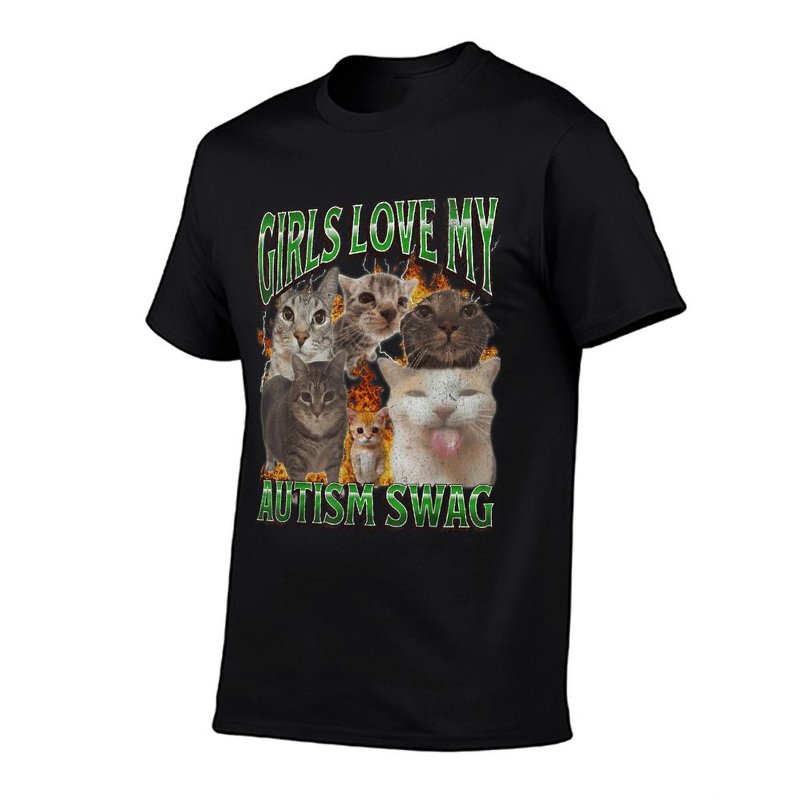 Girls Love My Autism Swag Funny Cat Meme Bootleg Graphic  Oversized Silhouette T-Shirt